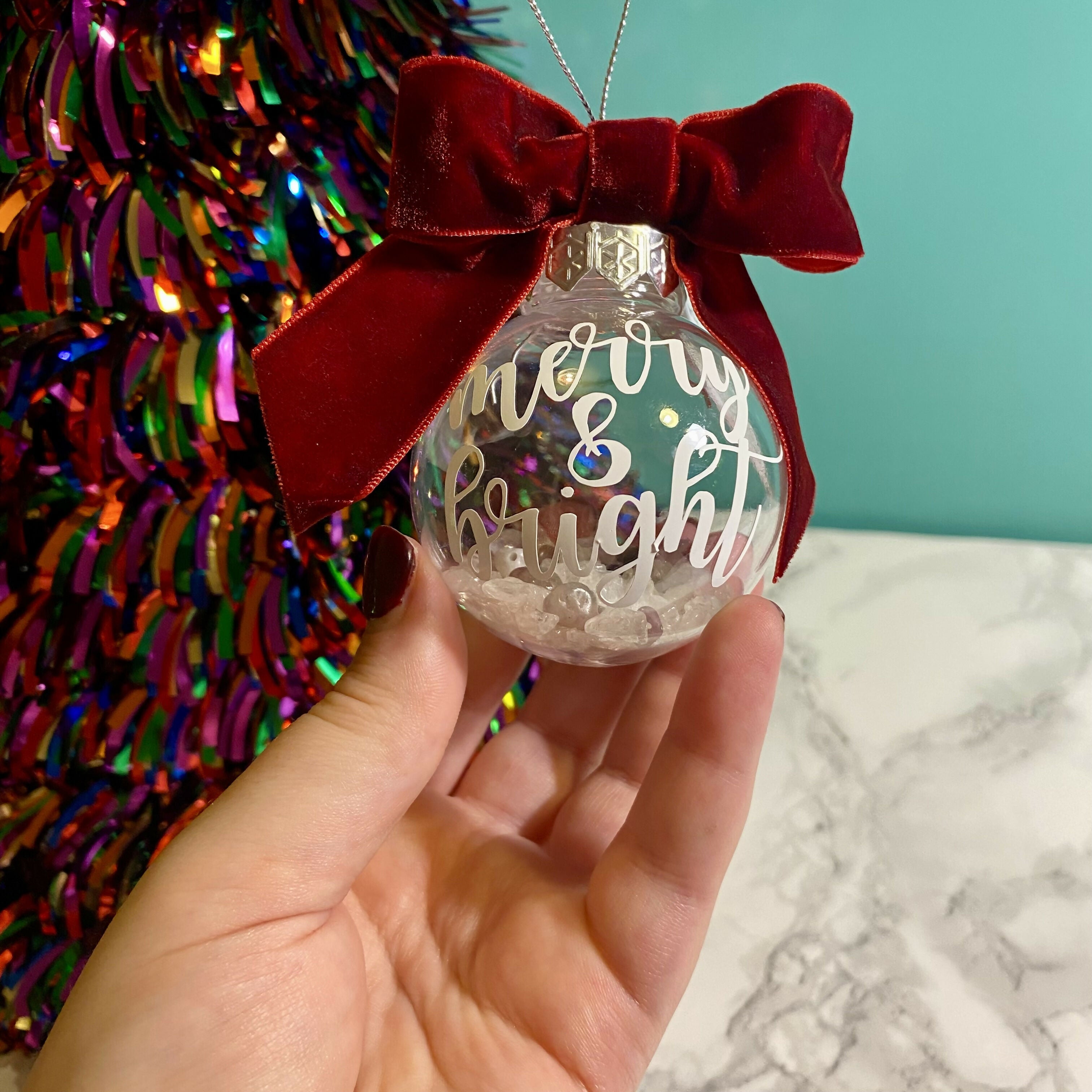 Crystal Infused Christmas Bauble - Merry & Bright