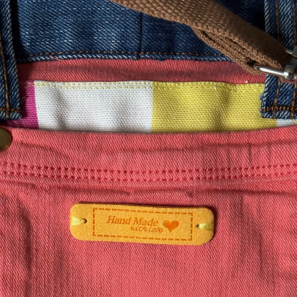 Unique Bag Handbag Made From Upcycled Jeans And Fabric With Detachable Handle And Gonk Decoration
