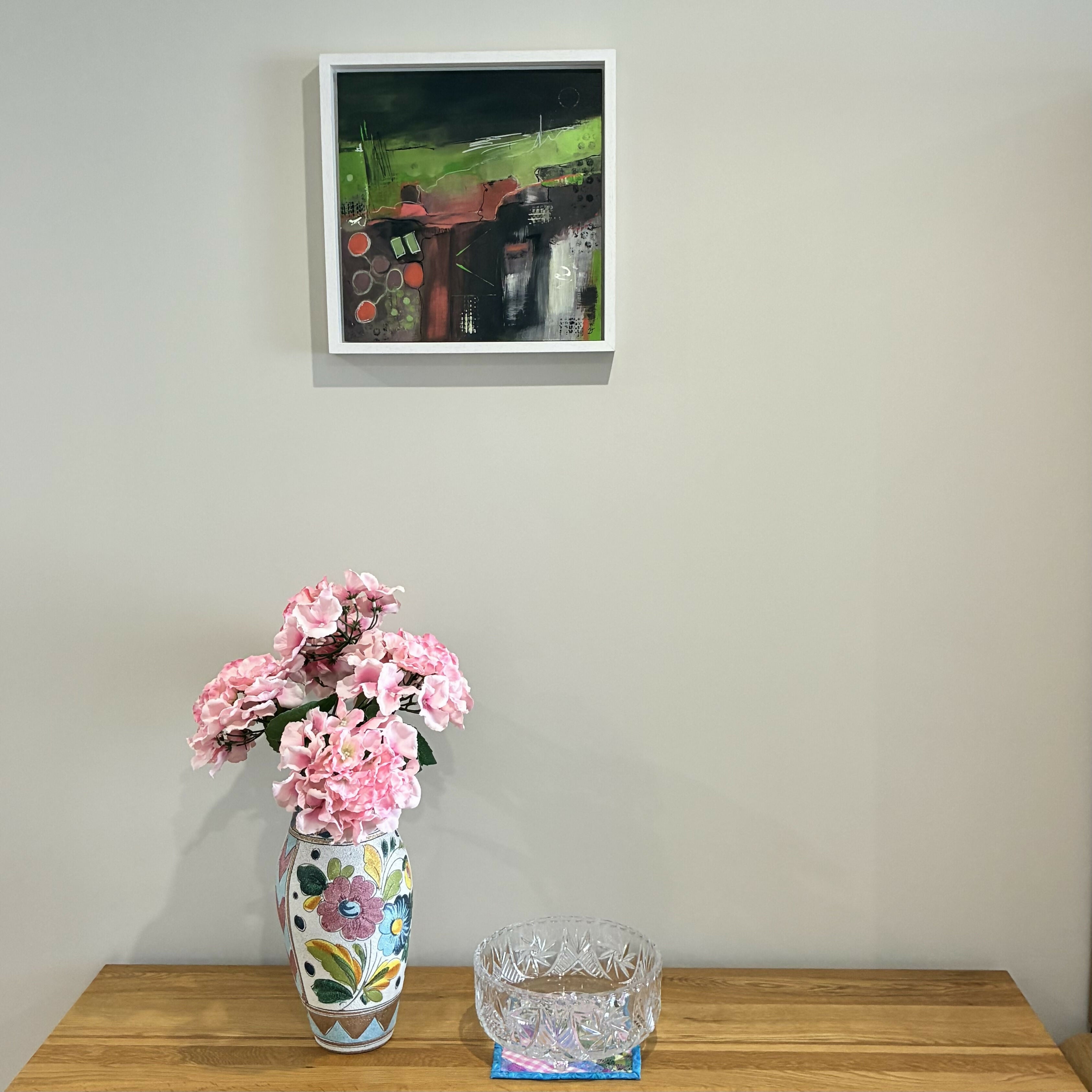 Abstract Landscape Acrylic Painting On Wood Panel In Tray Frame 'Let's Go'