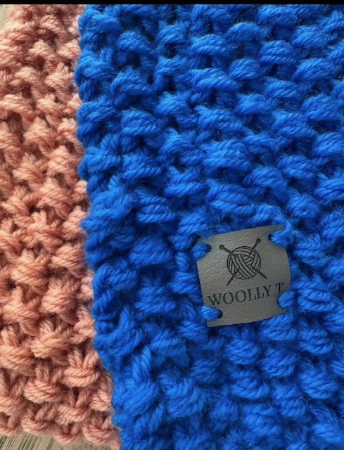 LARGE COSY CHUNKY SCARF - ELECTRIC BLUE & PINK SALMON