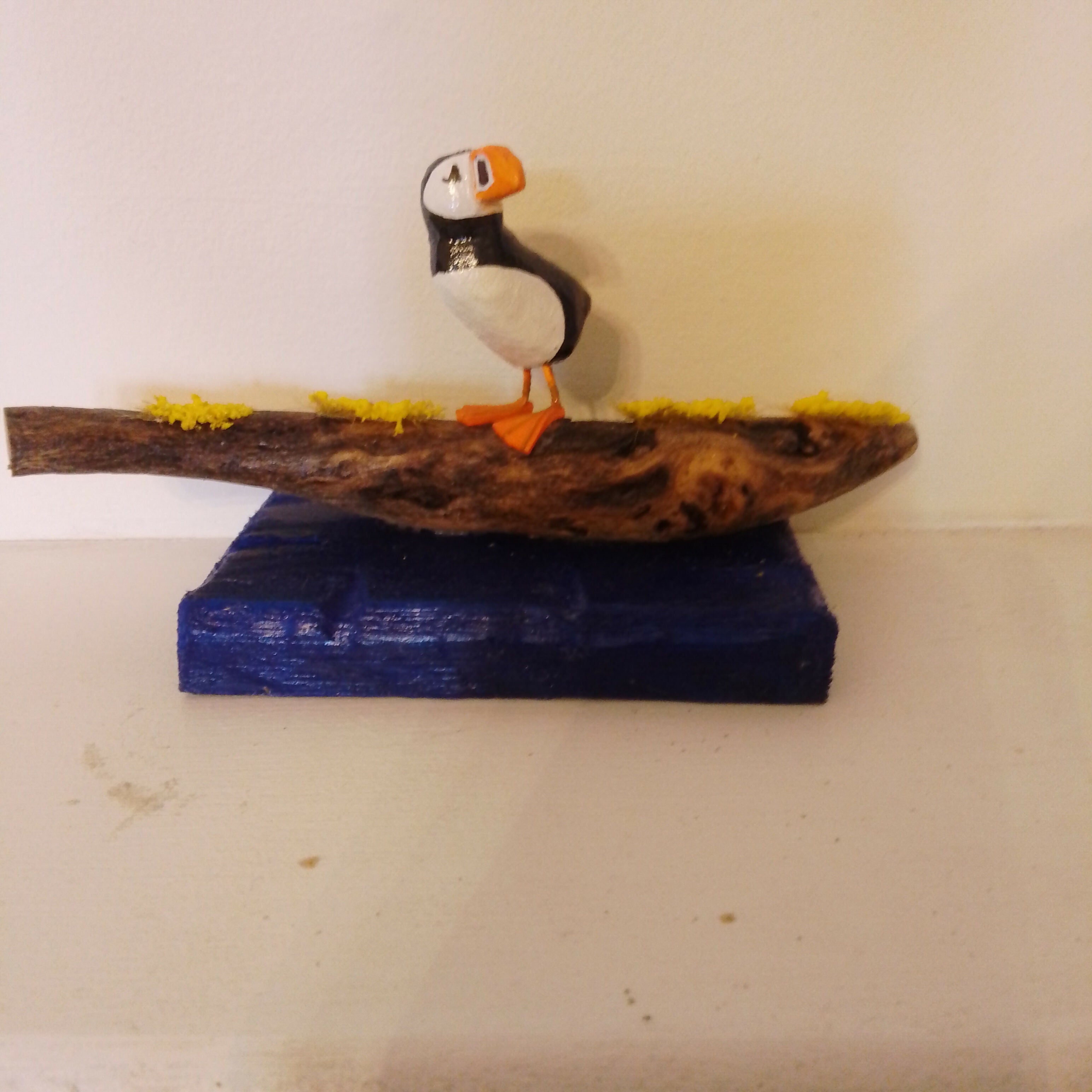 Single Puffin with Legs, Blue Base