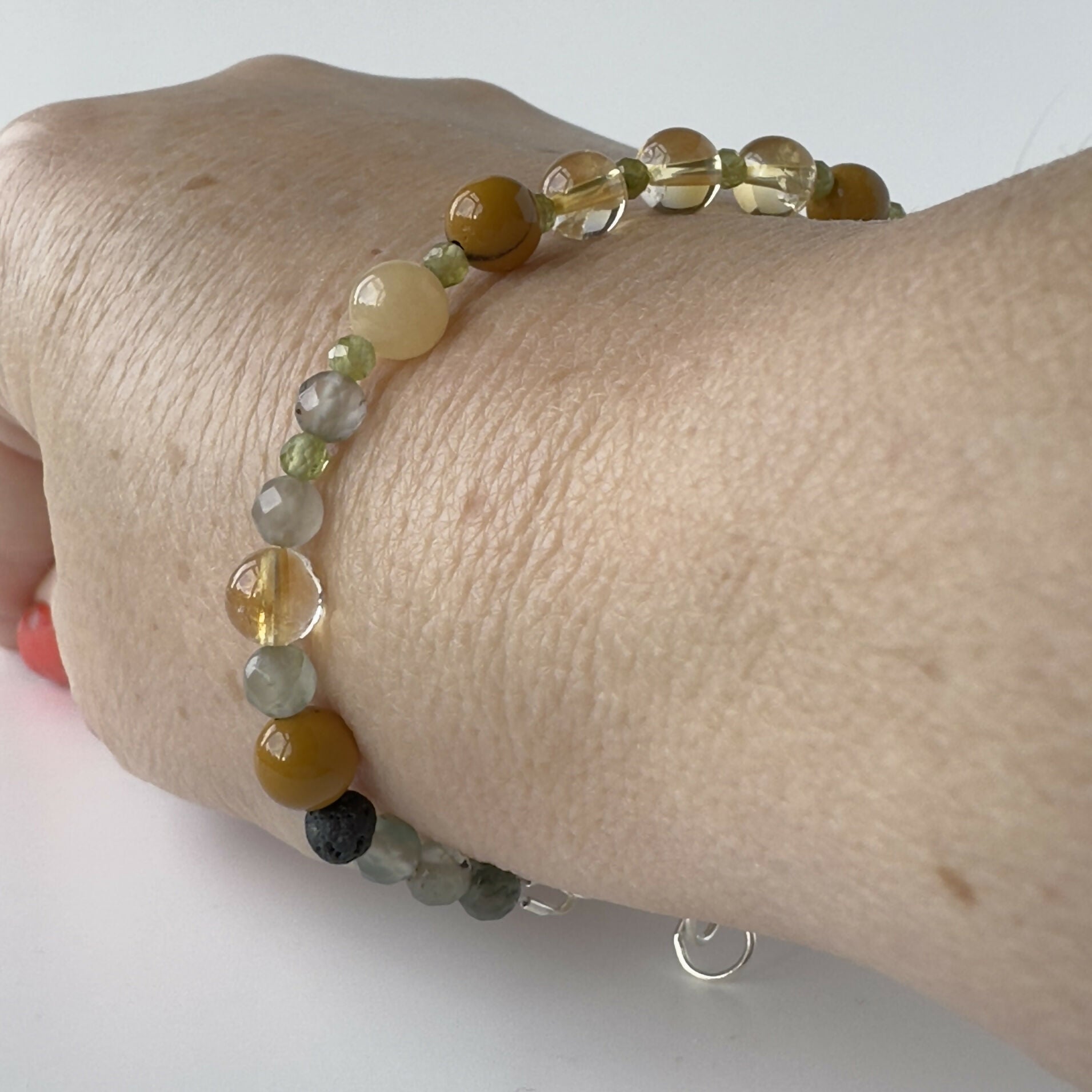 HEALING CRYSTAL & STERLING SILVER SOLAR PLEXUS CHAKRA BRACELET WITH AROMATHERAPY BEADS