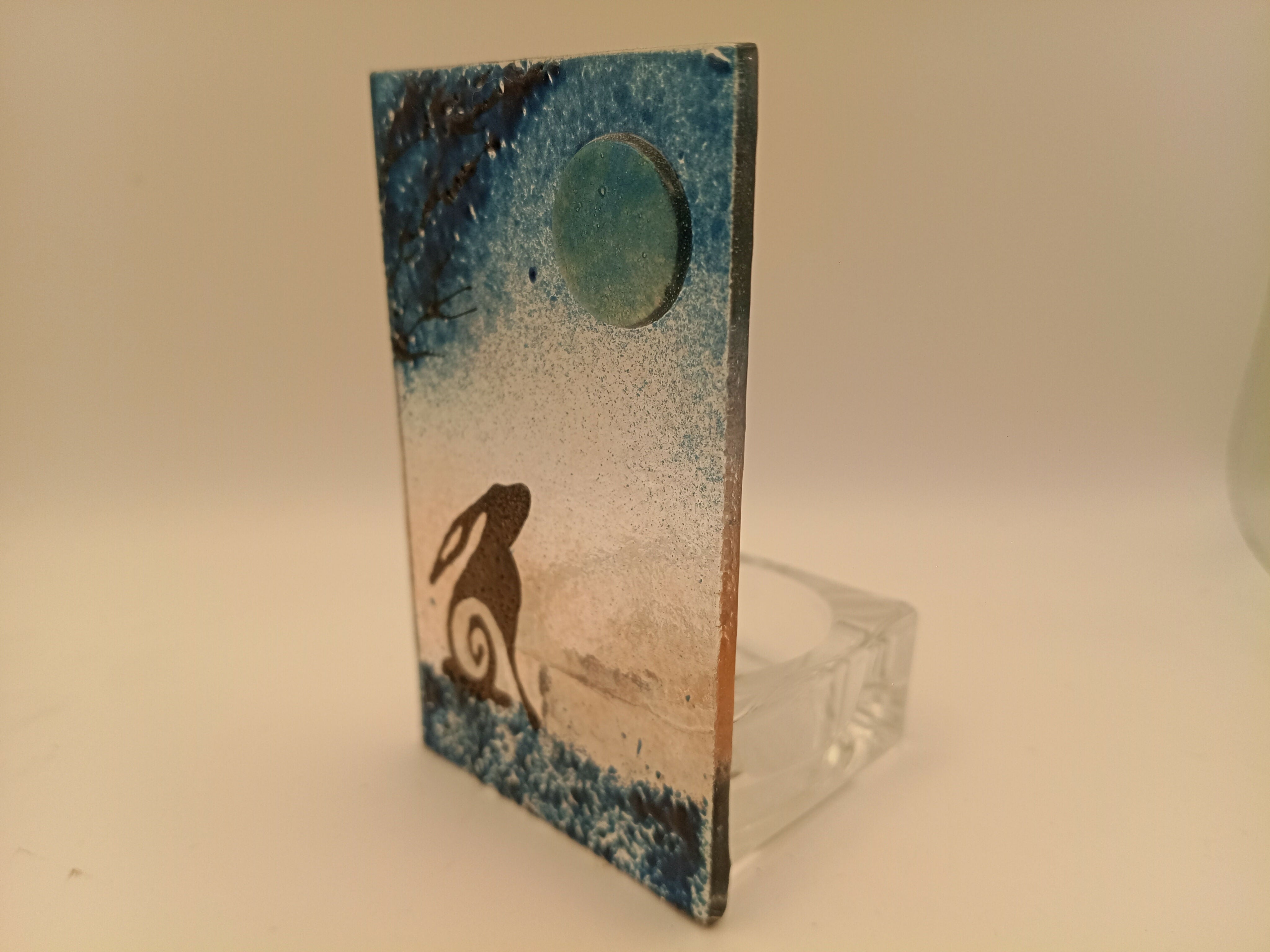 Fused Glass Silhouette Hare and Moon