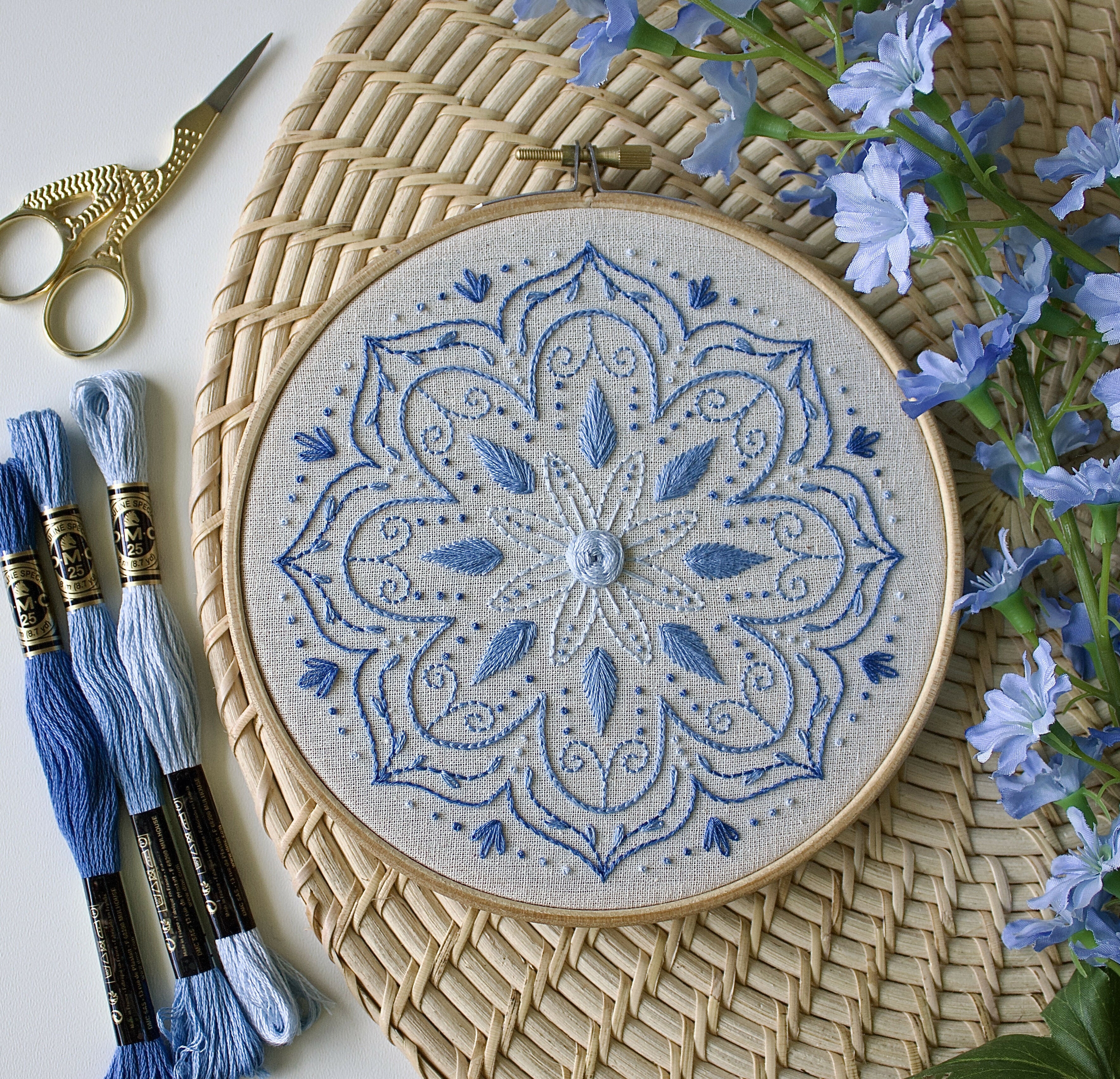 Preprinted Embroidery Pattern For Beginners - Mandala