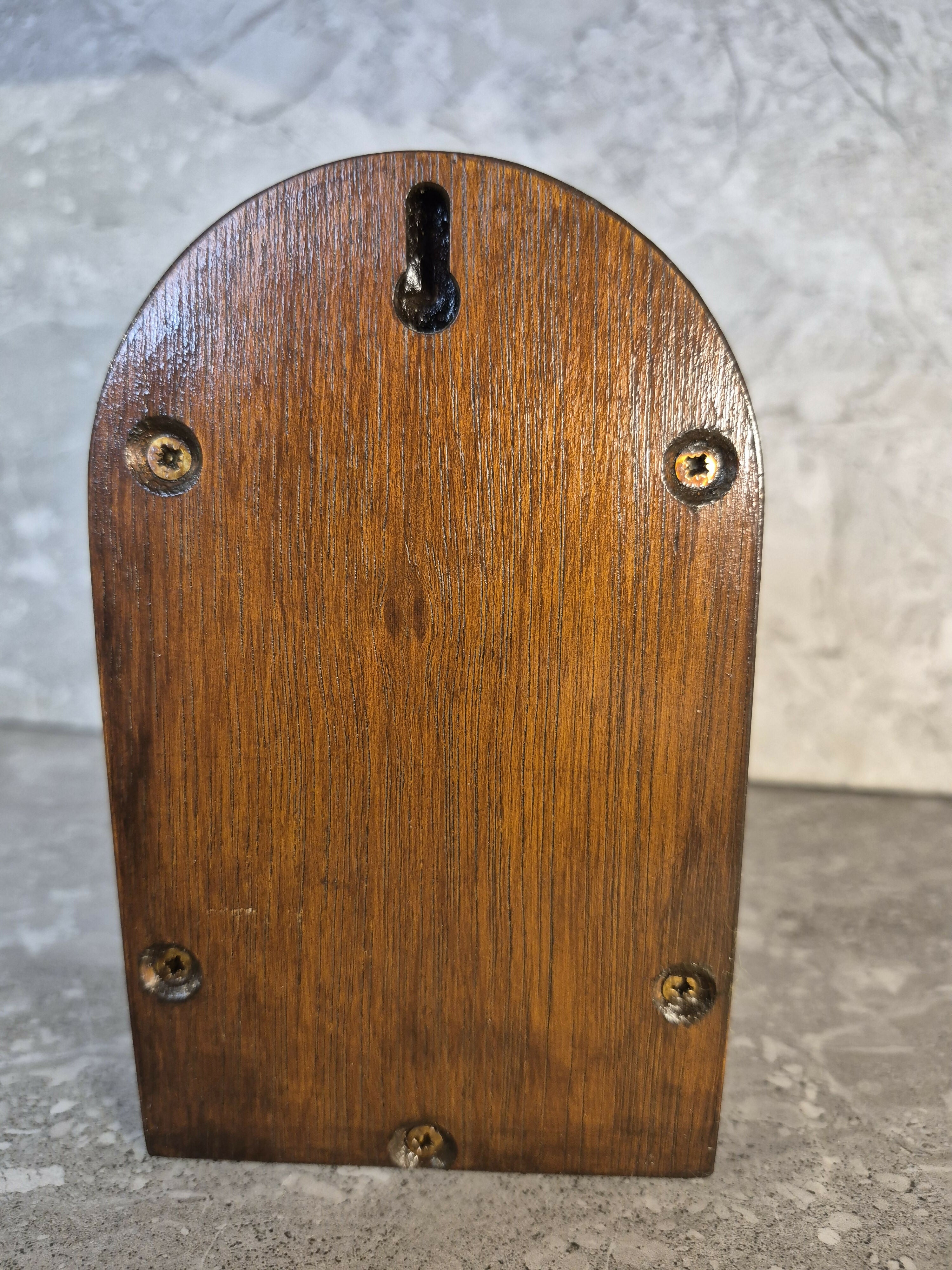 Handcrafted round arch wooden fairy door.