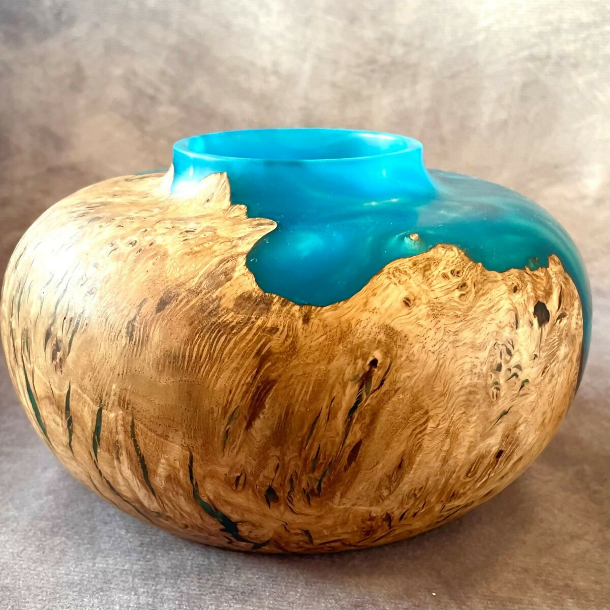 Striking English Oak Burr and Turquoise Hollow Form