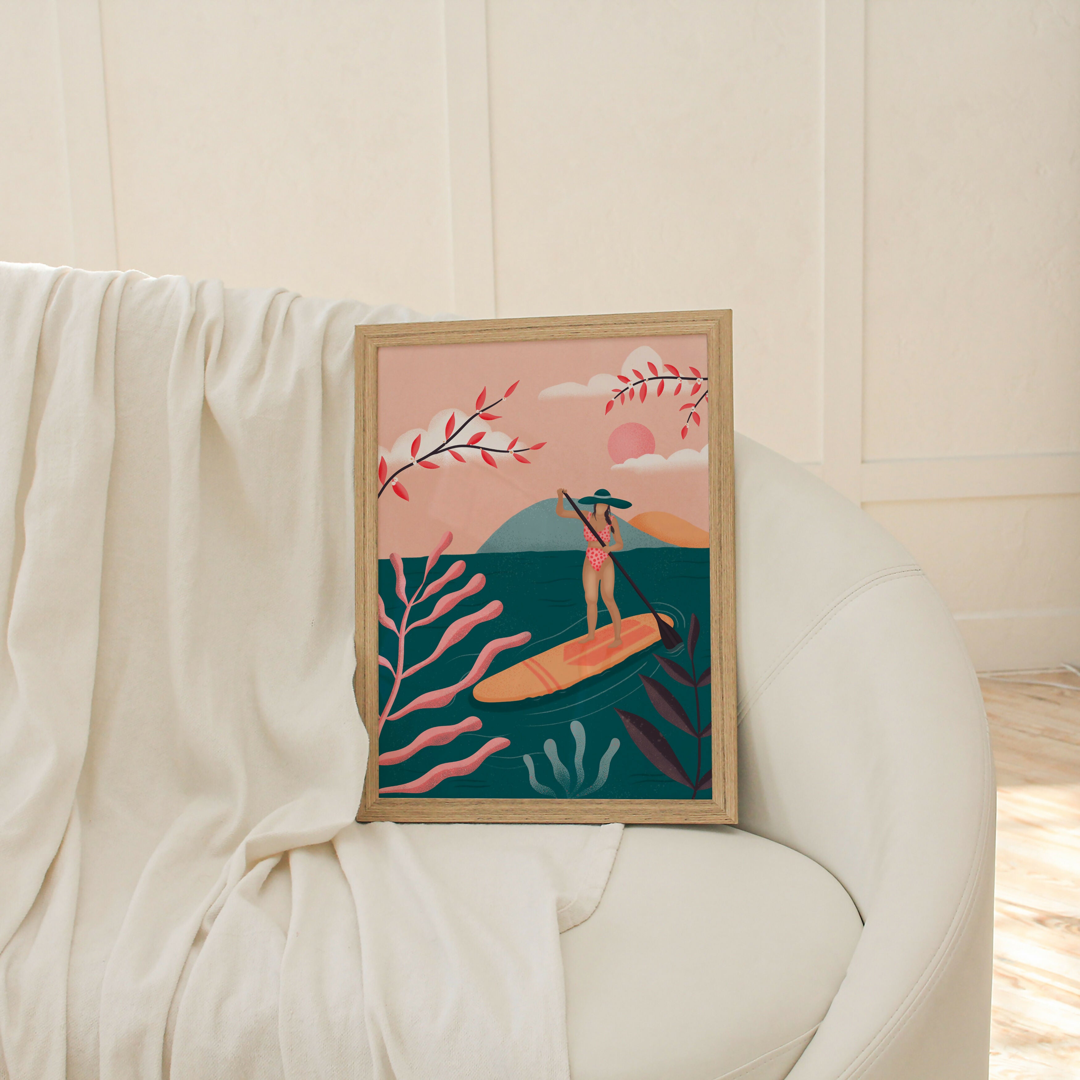 Paddleboard Art Print: Boho Surfer Girl Illustration (A4)