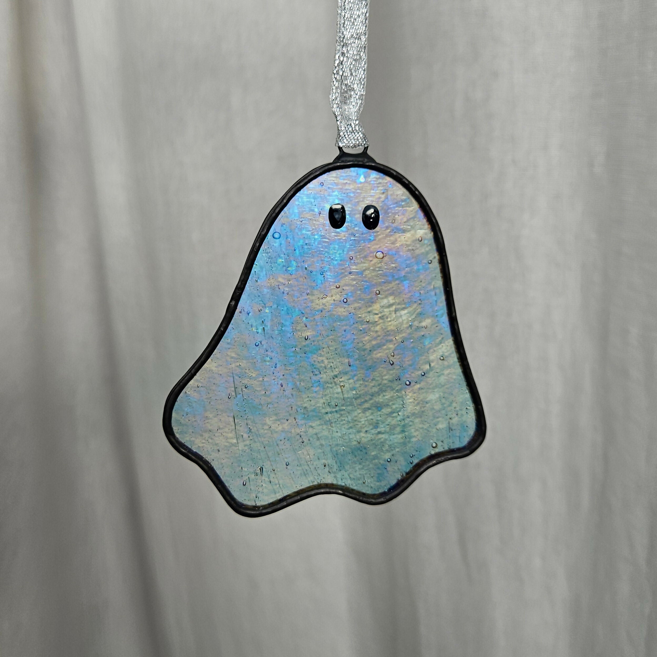 Streaky Iridescent Blue Ghost Stained Glass Decoration