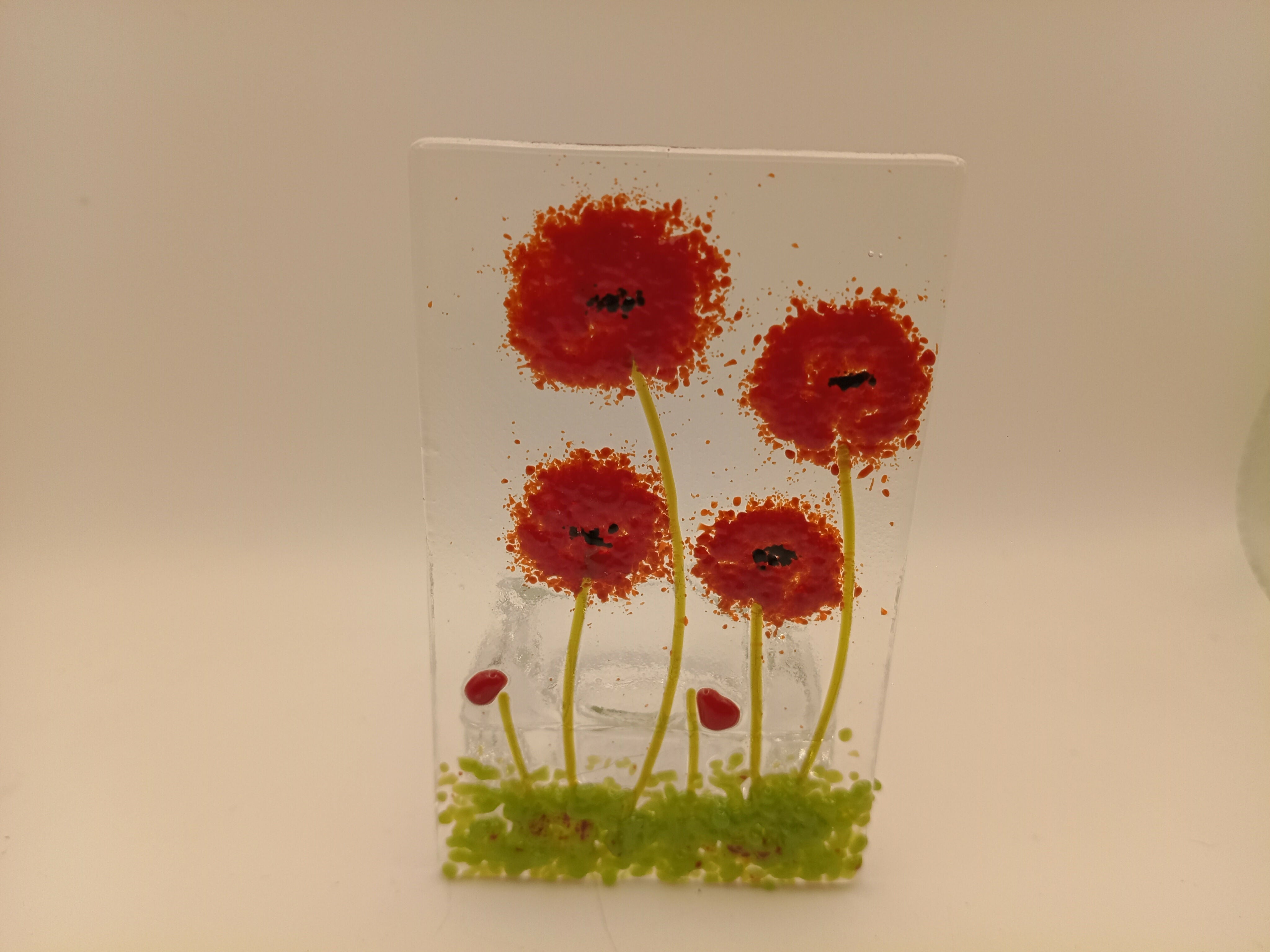Fused Glass Poppy Tealight