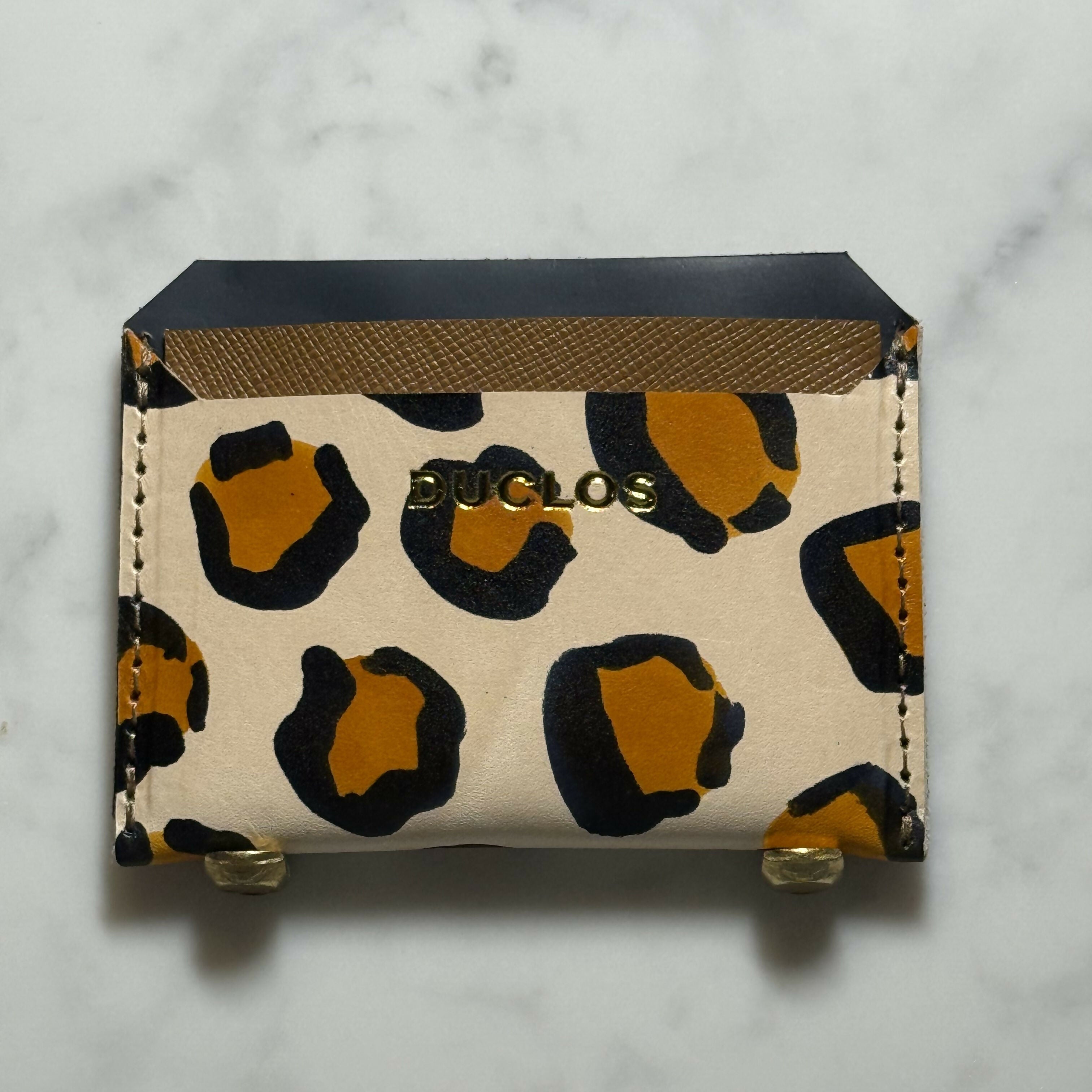 Hand Painted Leopard Cardholder Dark Tan