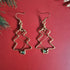 Christmas Tree Brass Wire Earrings; Jade Citrine Crystal Gold Handmade Festive Earrings
