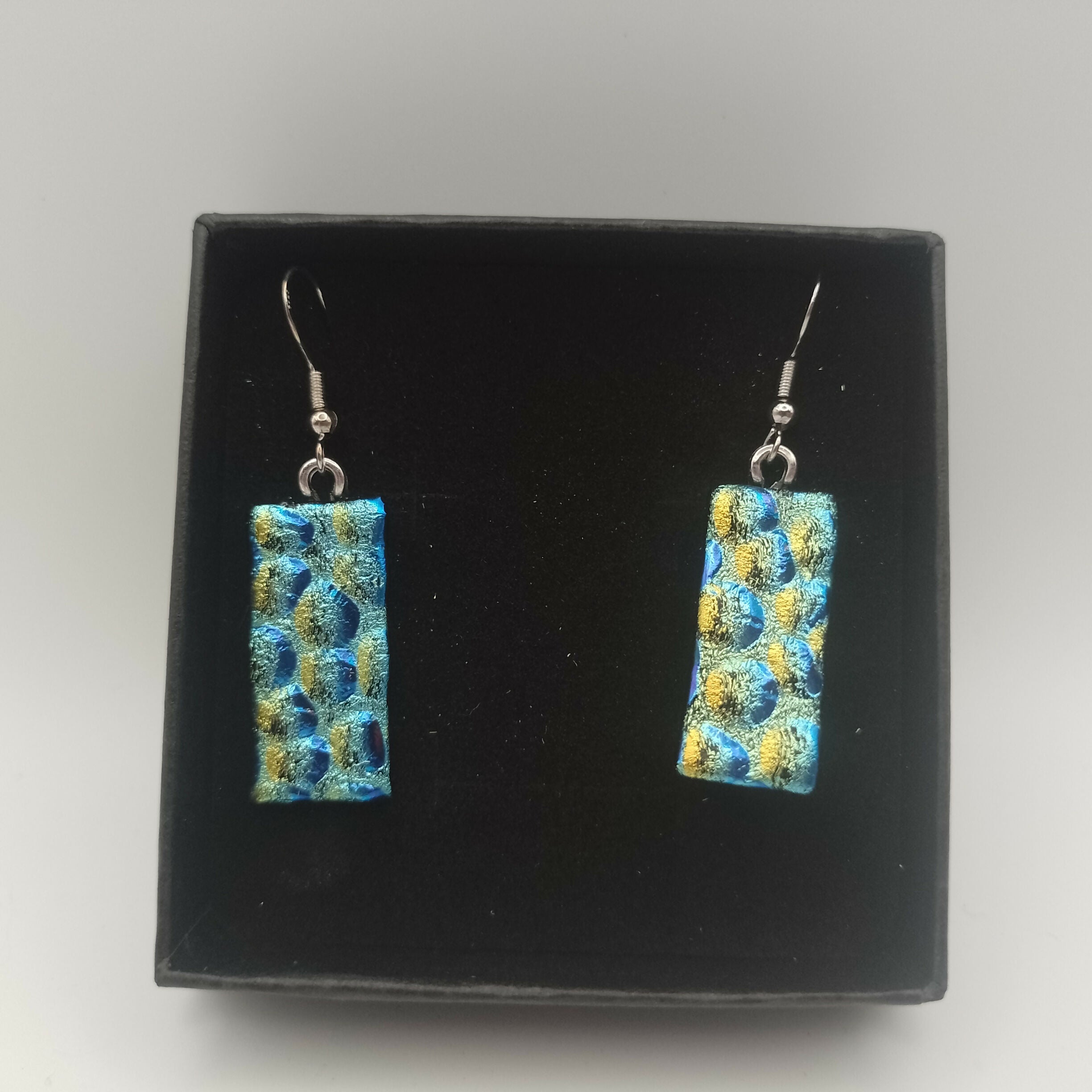Green, Blue and Gold Bubble Dichroic Earrings