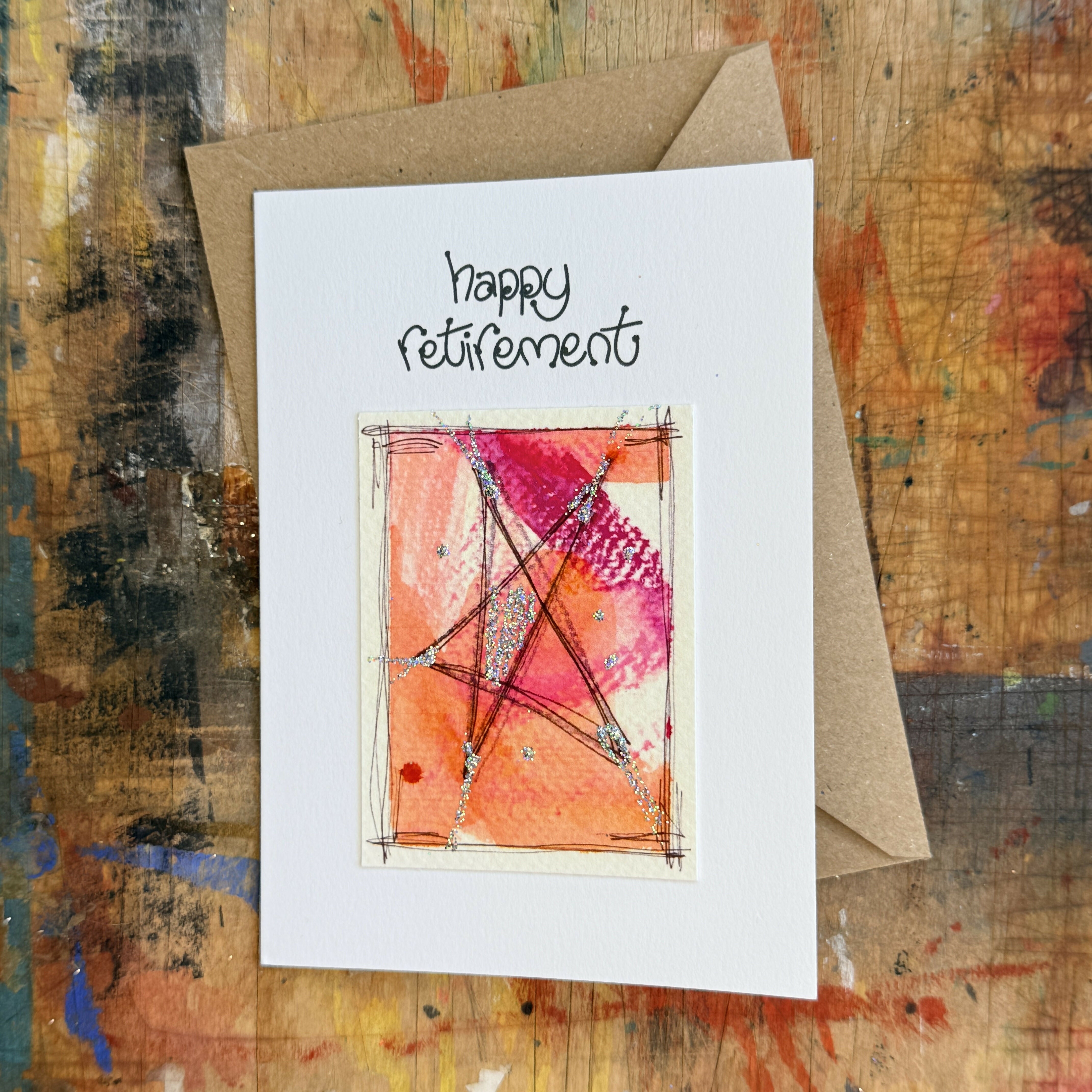 Abstract Sparkle Star Retirement Card in Pink