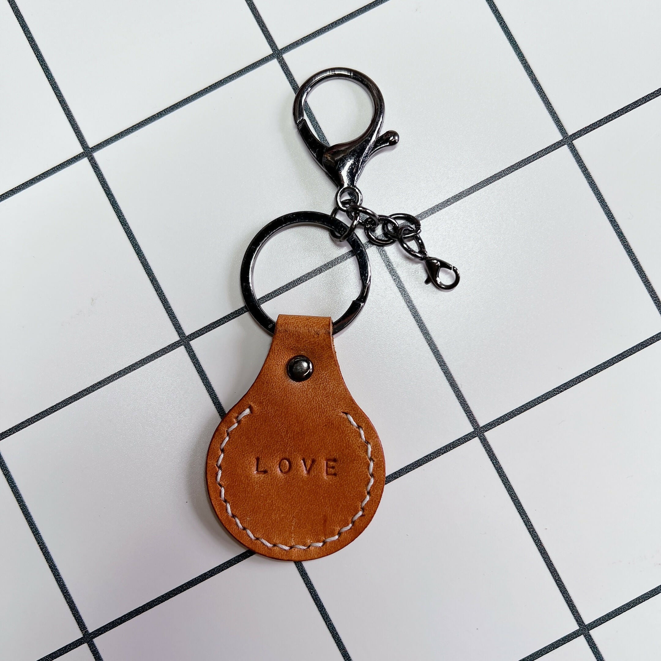 Curved Leather Keyring - LOVE