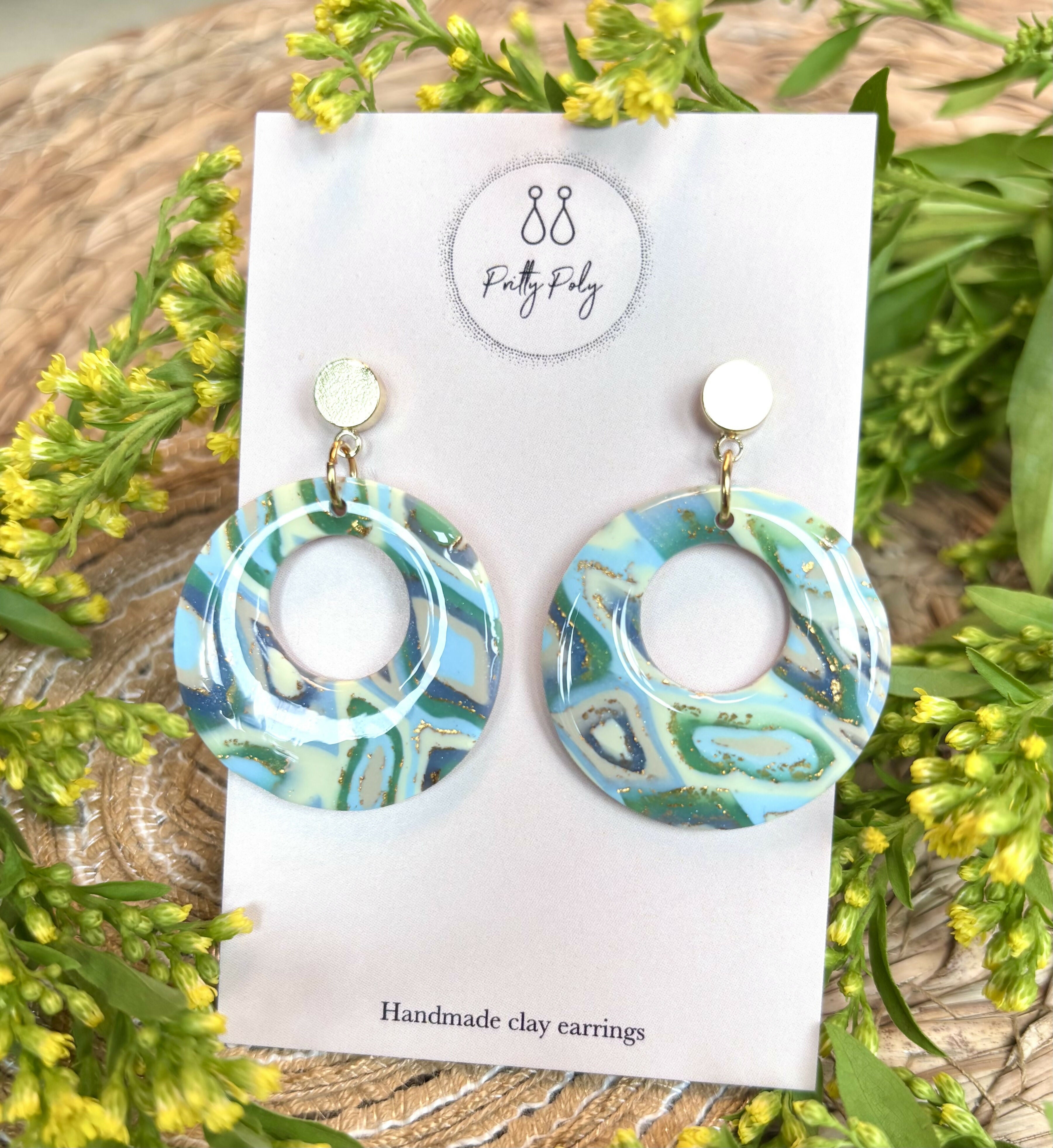 Aqua Collection - Round Polymer Clay Earrings