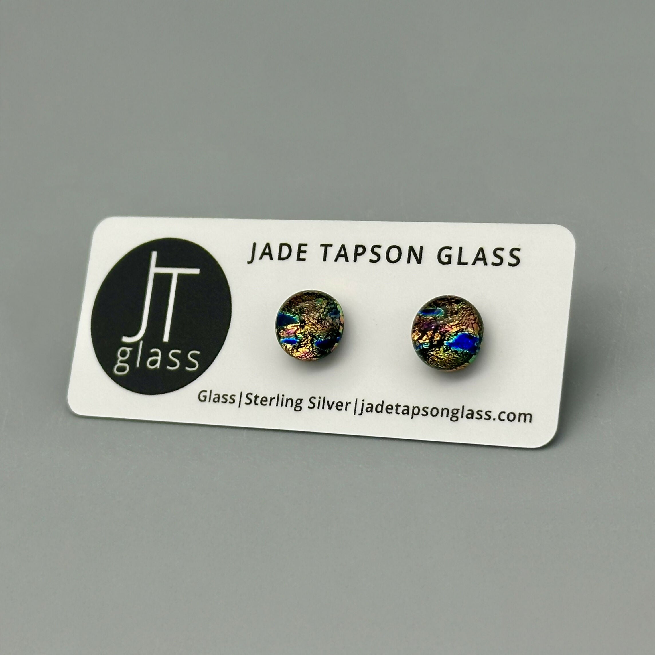Pink & Orange Raindrop Dichroic Fused Glass Sterling Silver Stud Earrings - Handmade by Jade Tapson Glass.