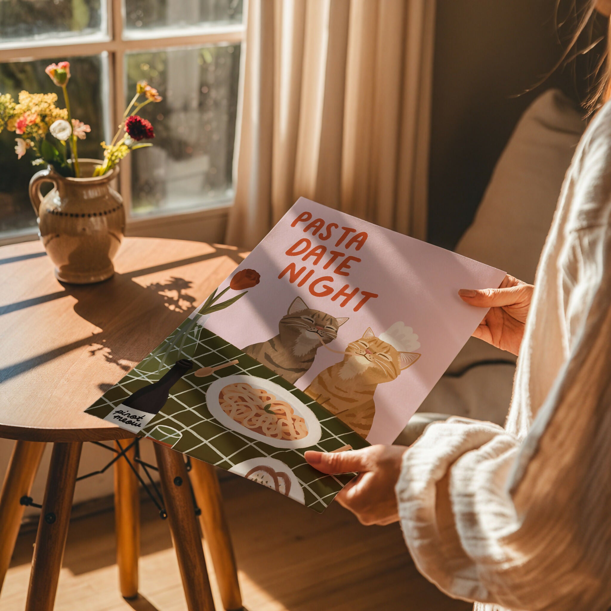 Pasta Date Night Cat Print