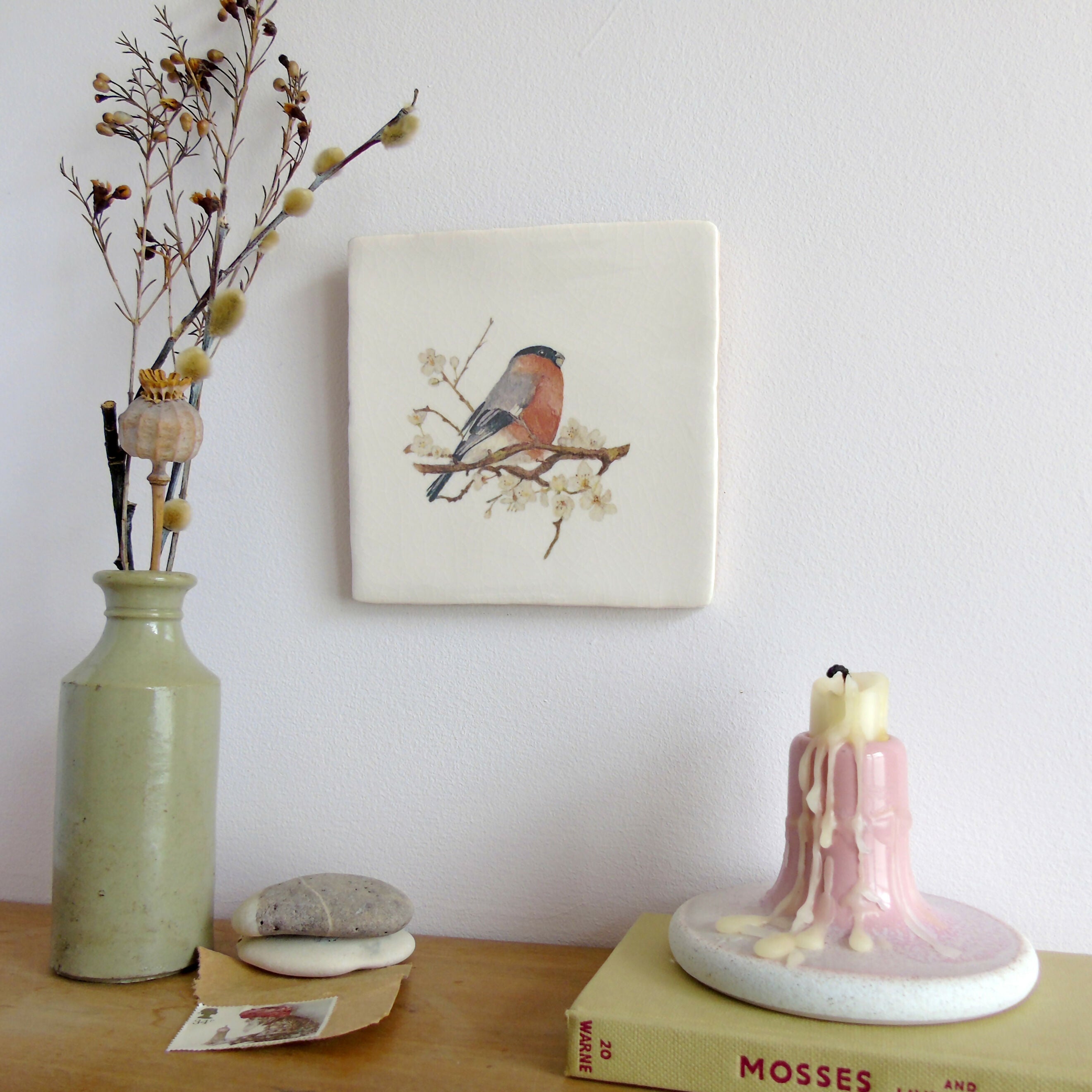 Bullfinch and Blossom Ceramic Tile Wall Art