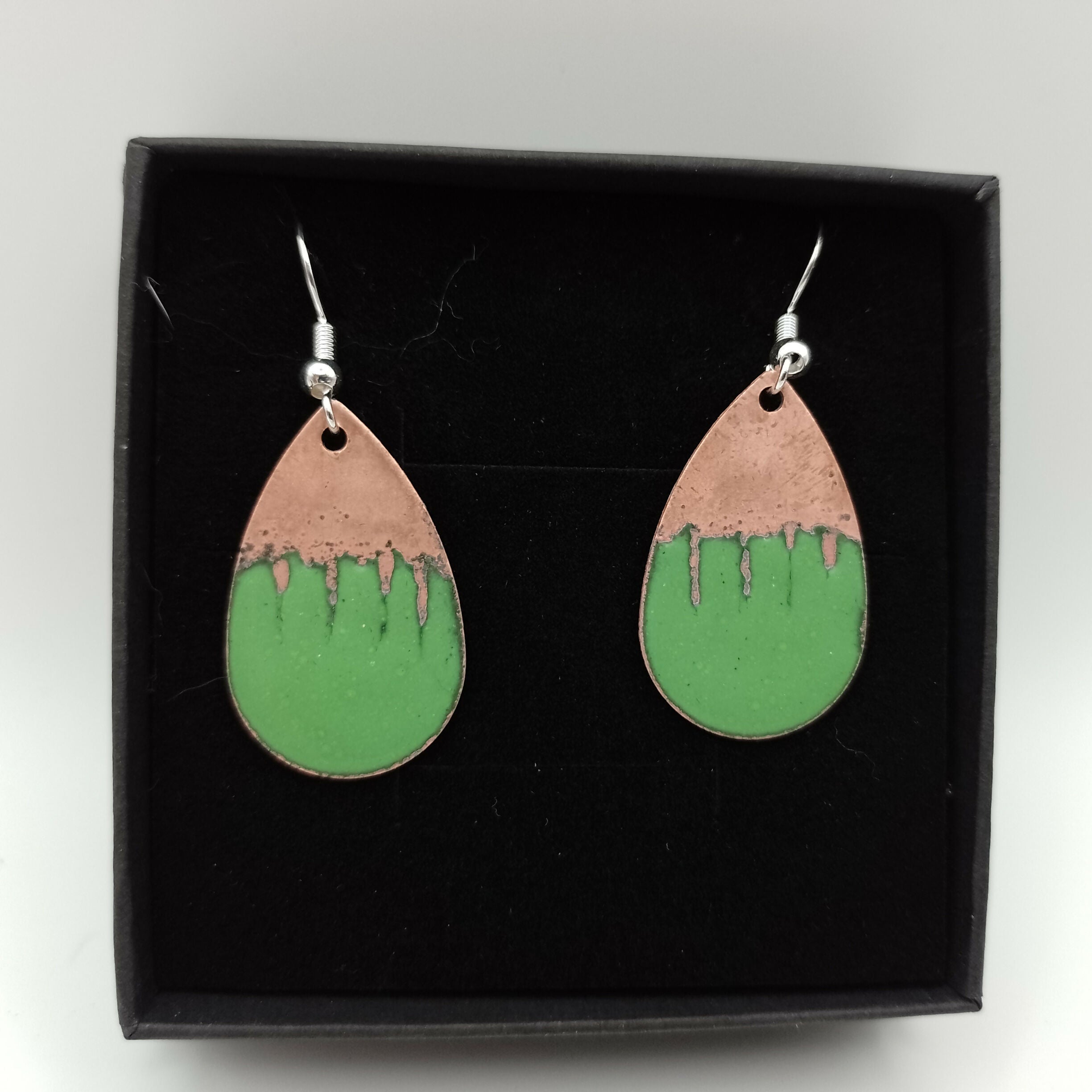 Half Copper Half Enamel Green Enamel Earrings