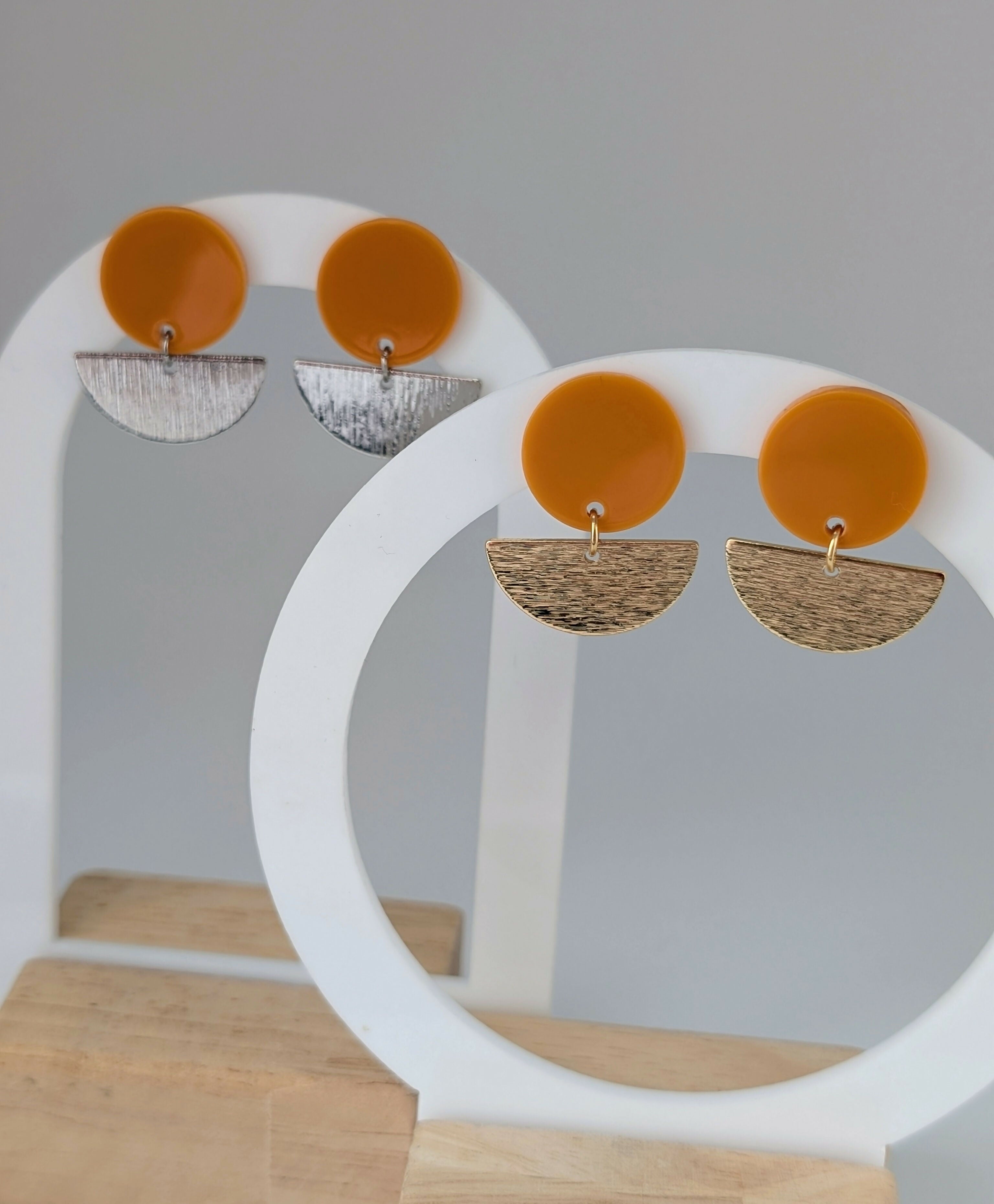 Mustard Geometric Earrings in Gold or Silver