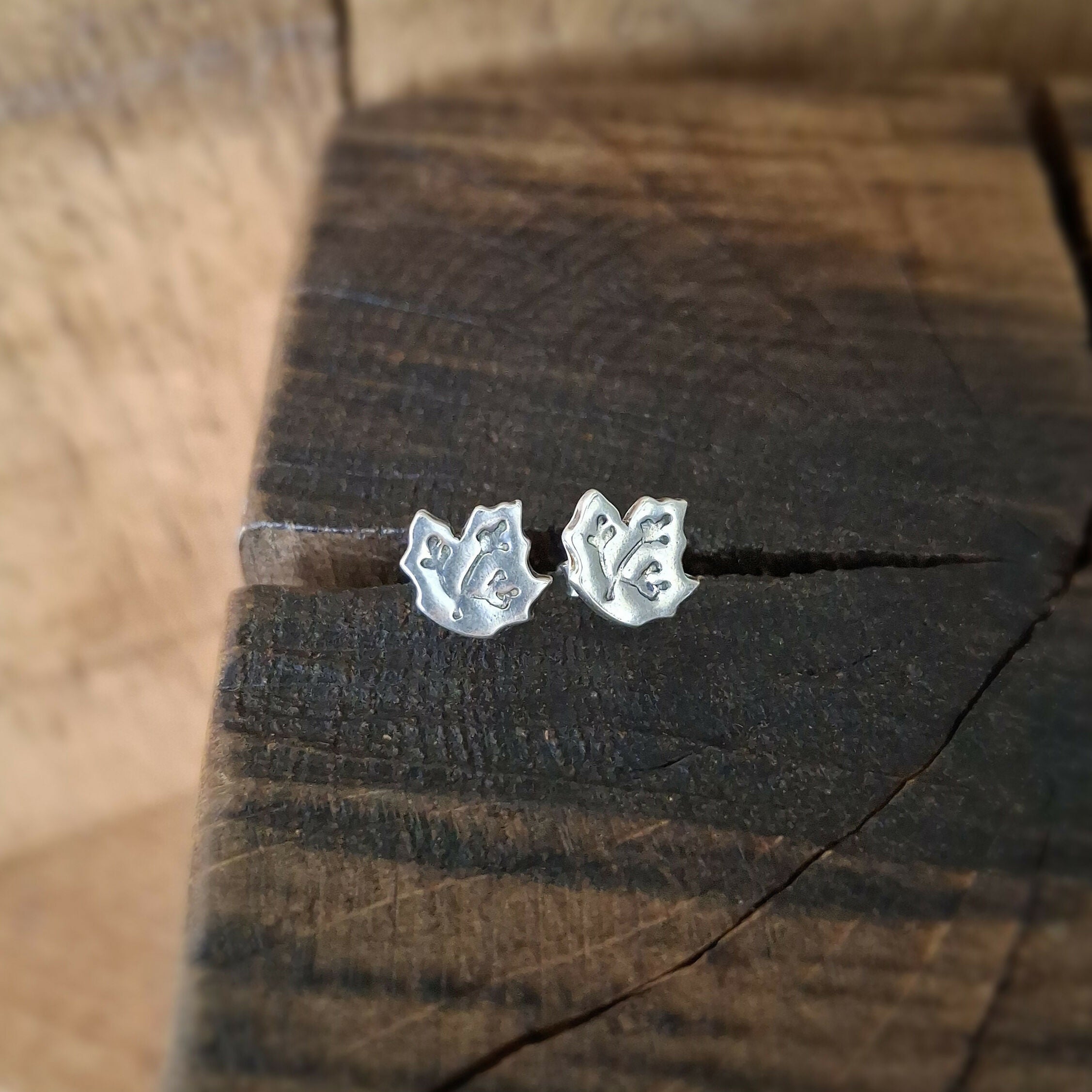 Handmade Silver Sycamore Leaf Studs