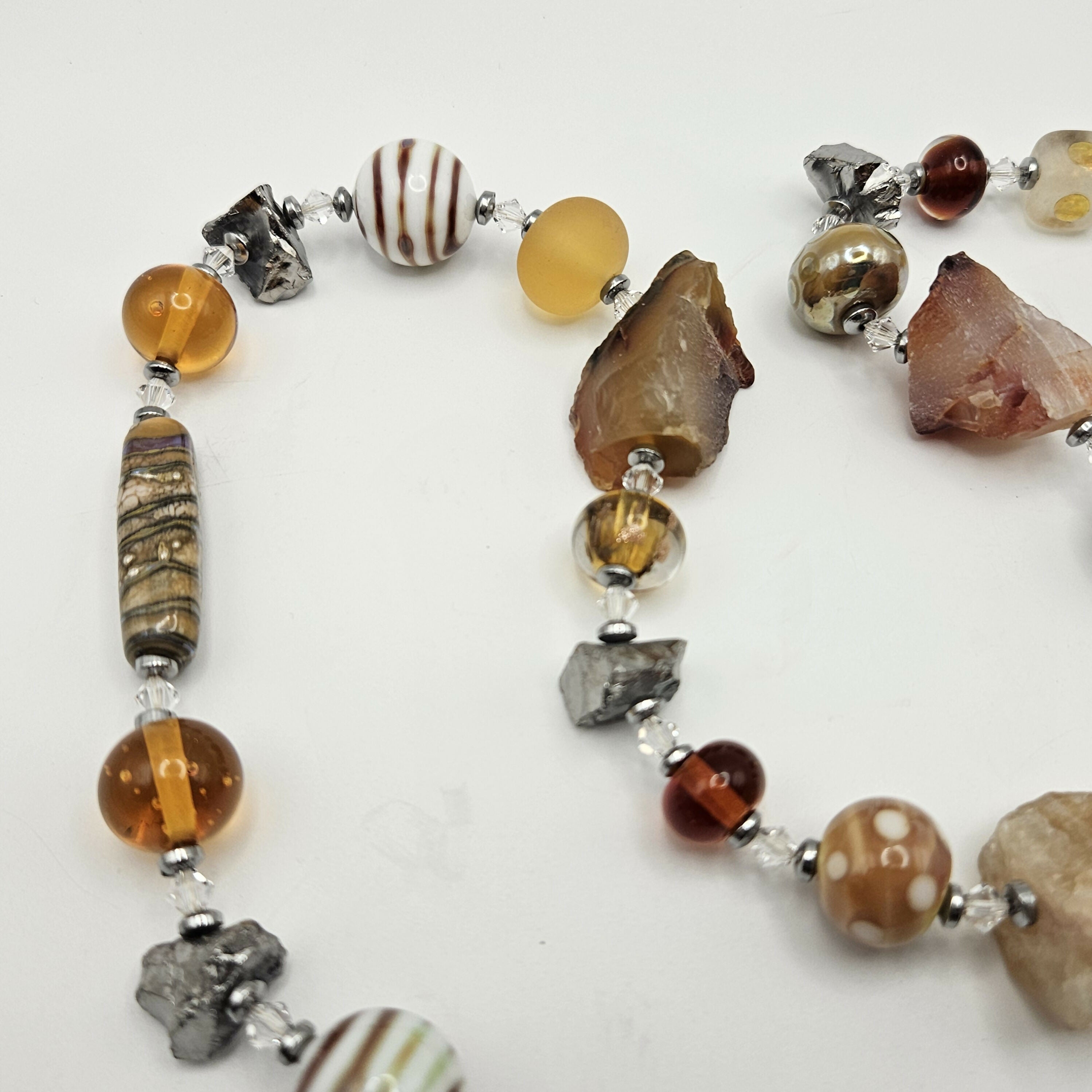 UNIQUE GLASS BEAD AND SEMI PRECIOUS STONE NECKLACE