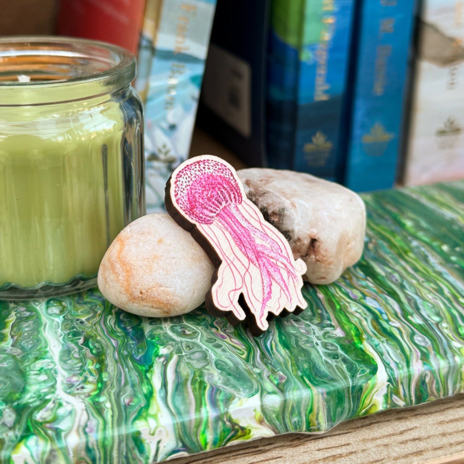 Jellyfish - Purple Striped - Wooden Pin