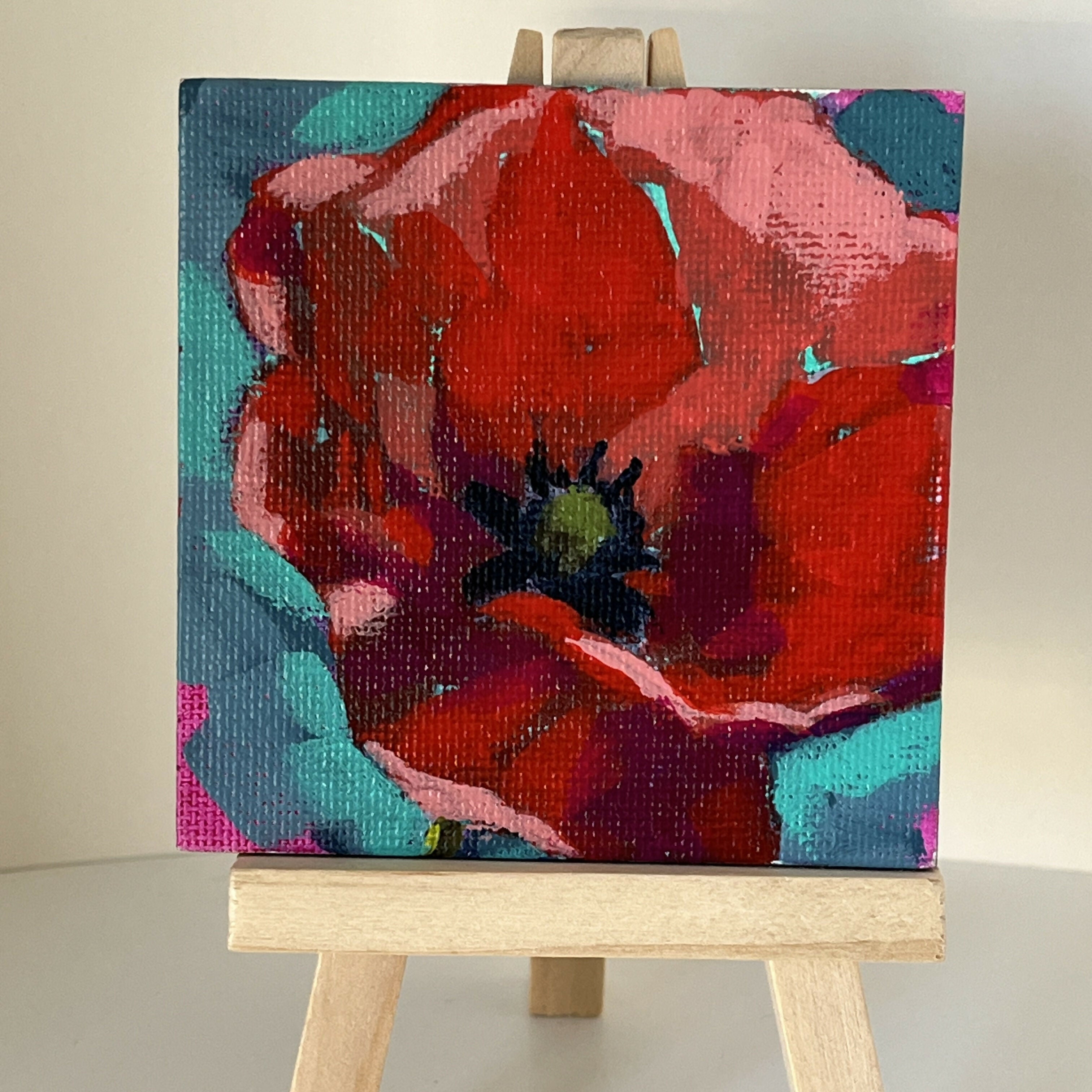 Hand Painted Poppy Floral Mini Canvas Magnet