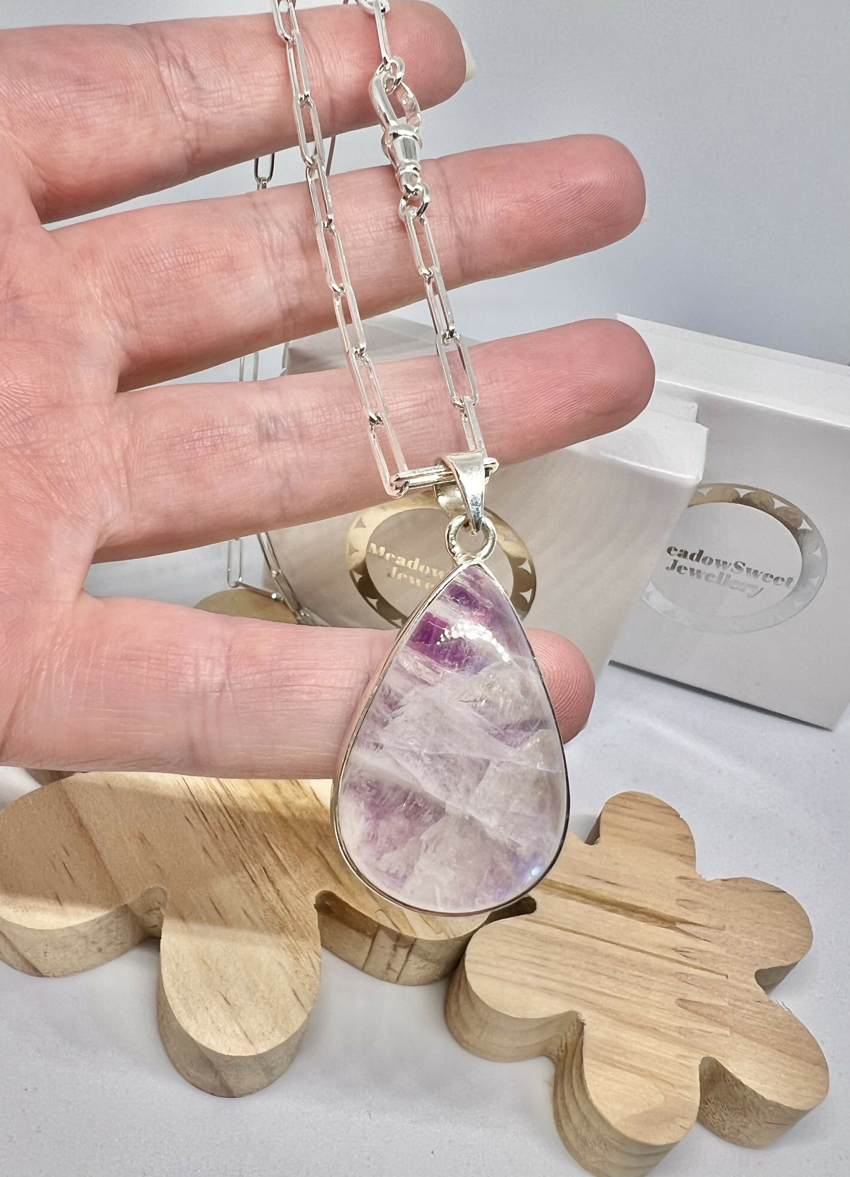 Pink moonstone teardrop necklace