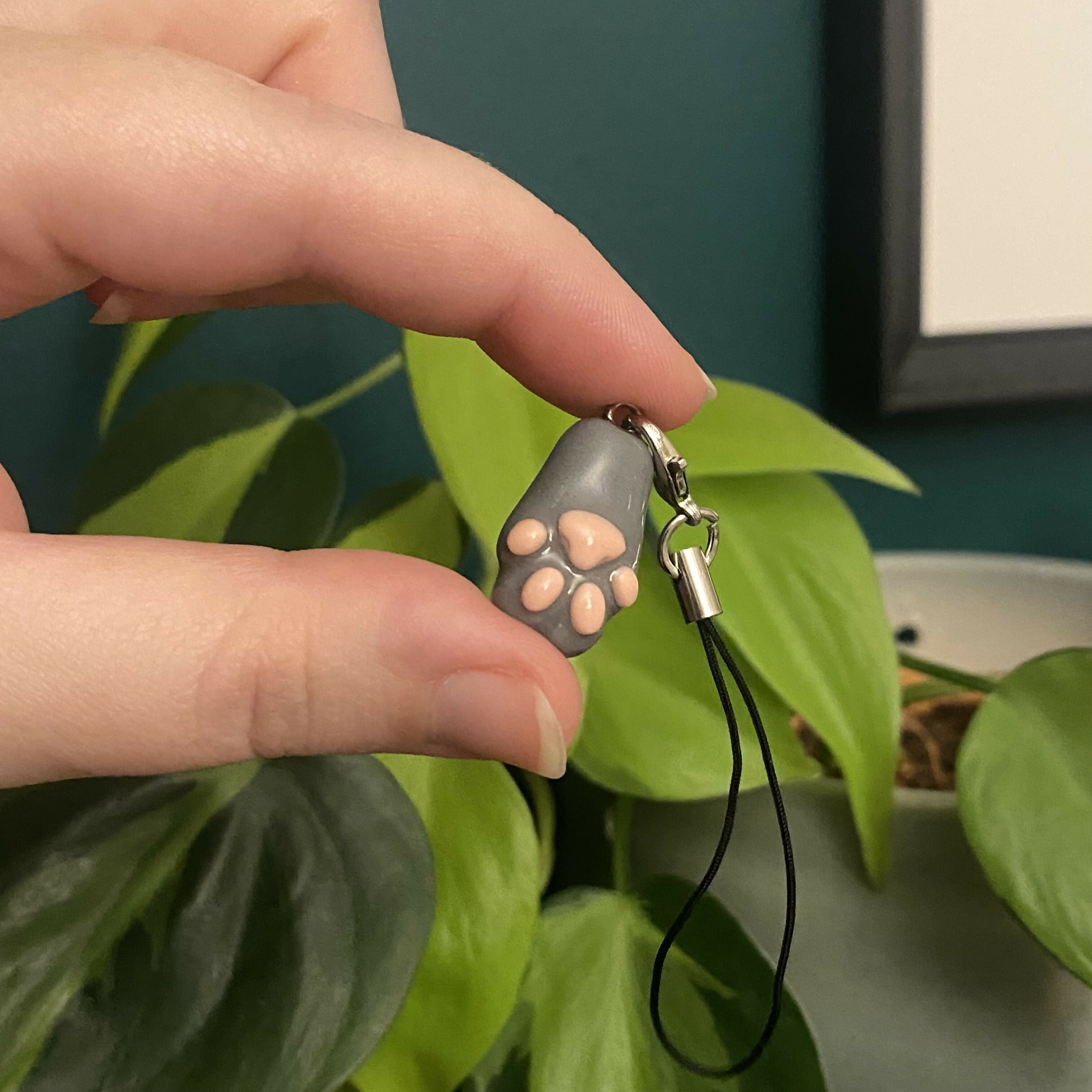 Handmade Polymer Clay Phone Charm Cat Paw - Grey
