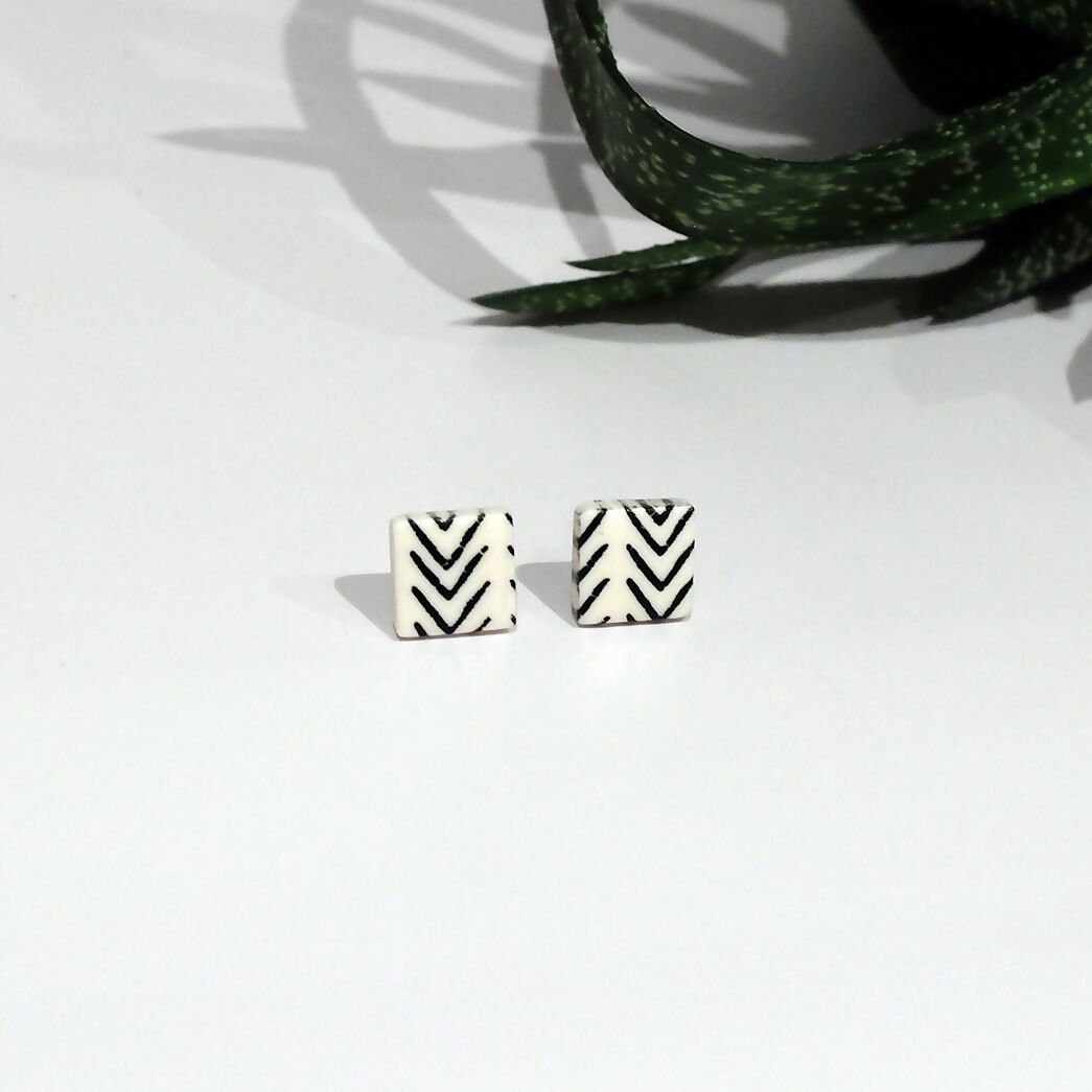 White and Black Geometric Studs - Handmade Polymer Clay - Polly Plant