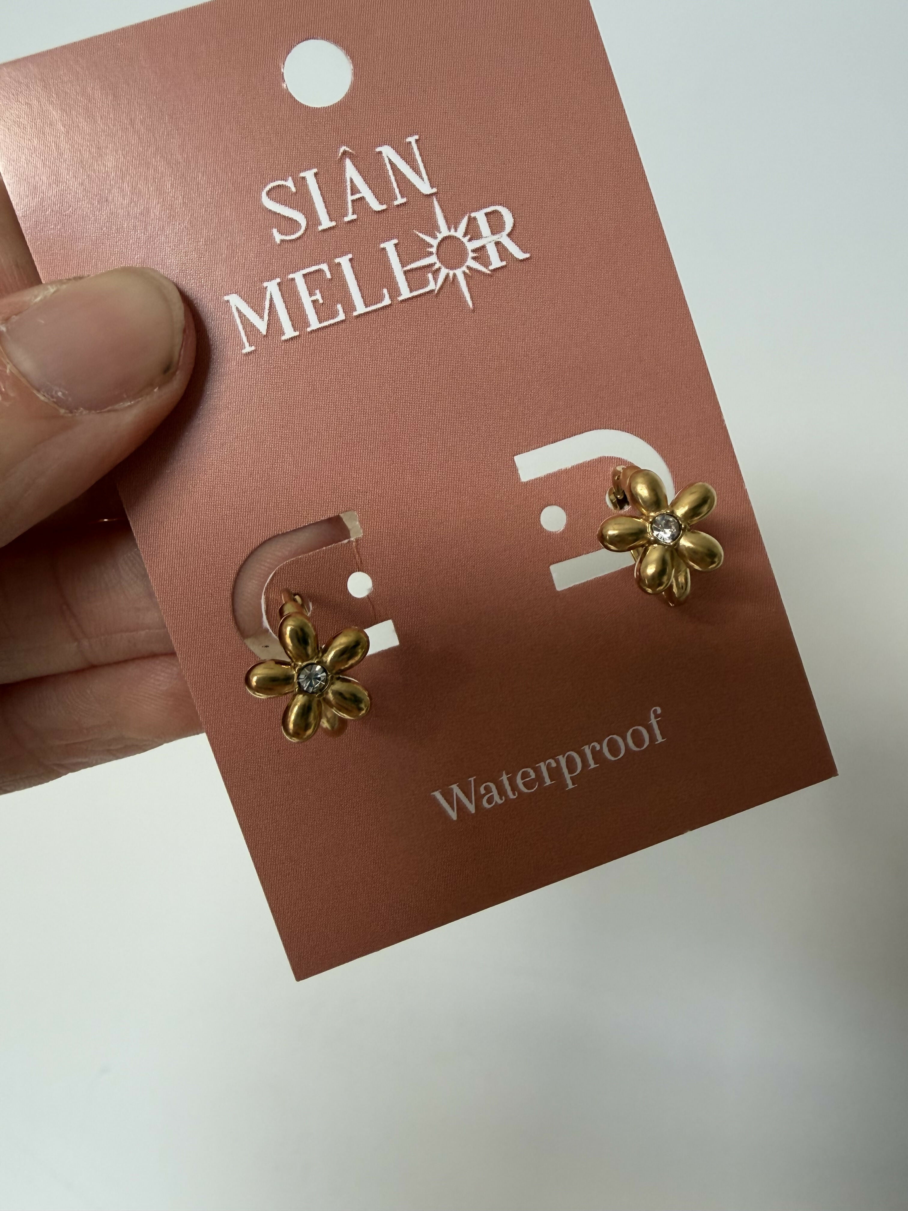 gold flower huggie hoops