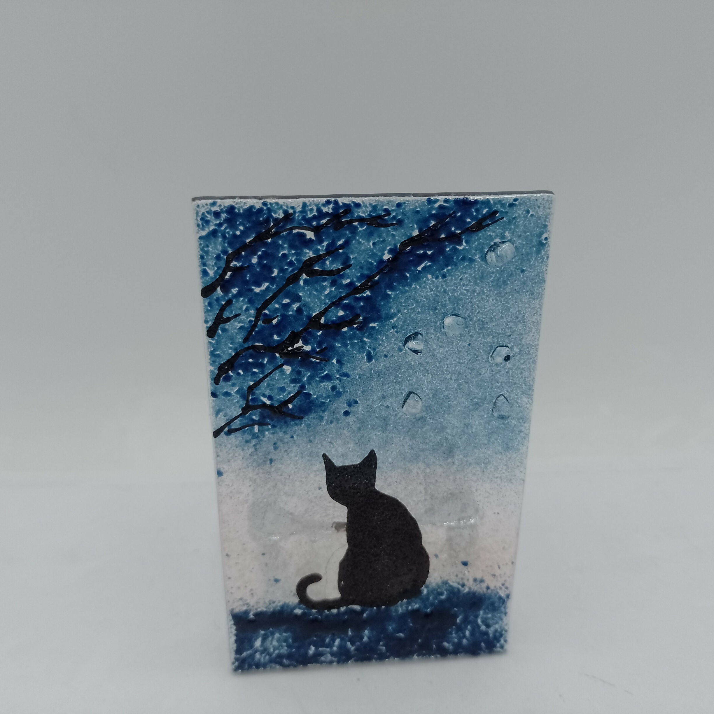 Fused Glass Silhouette Cat tealight
