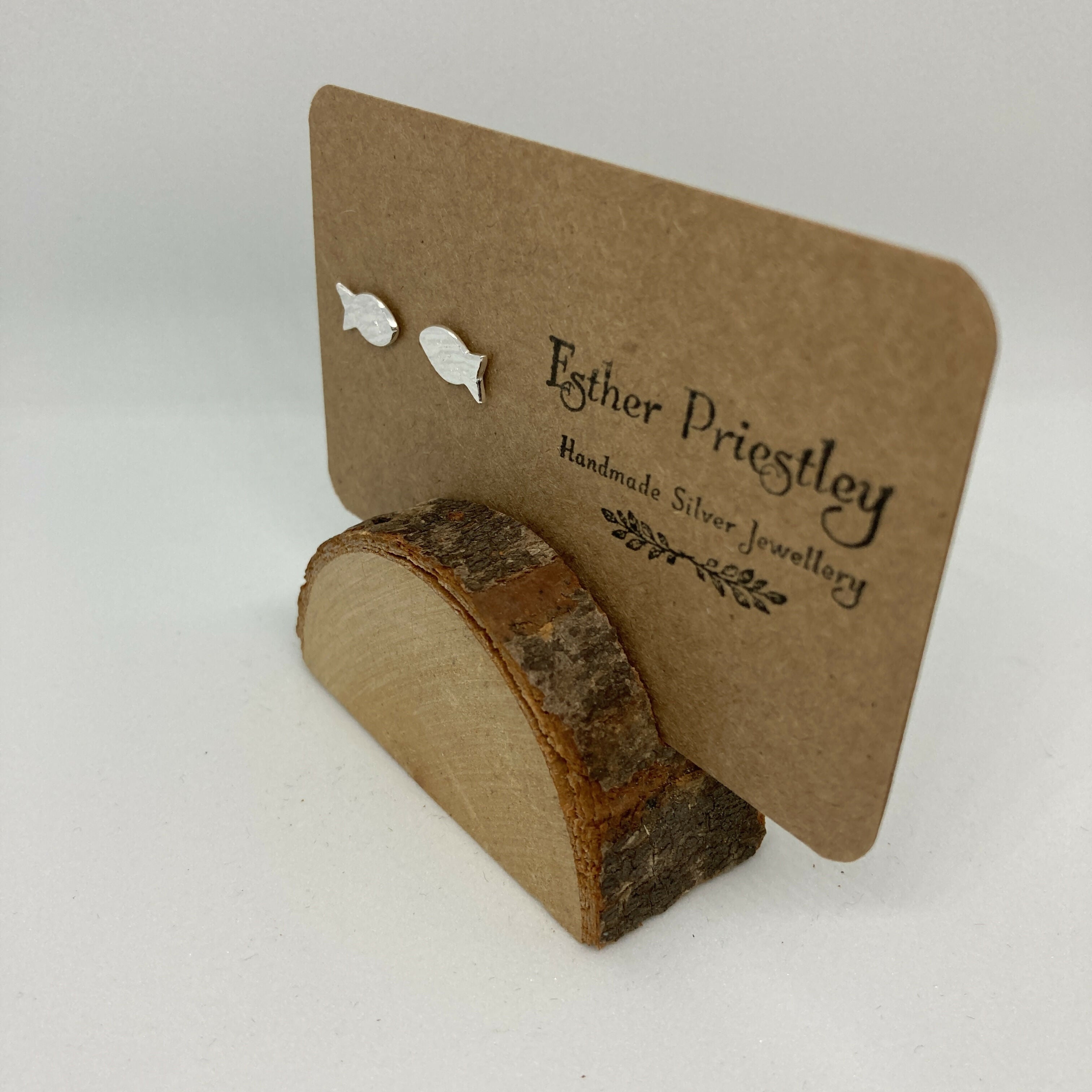 Textured Silver Fish Stud Earrings