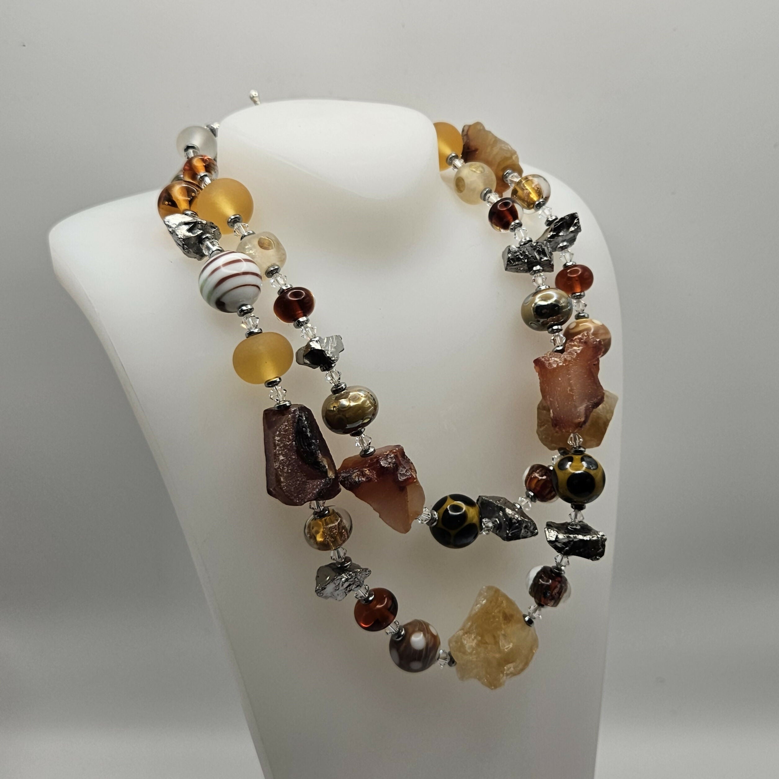 UNIQUE GLASS BEAD AND SEMI PRECIOUS STONE NECKLACE