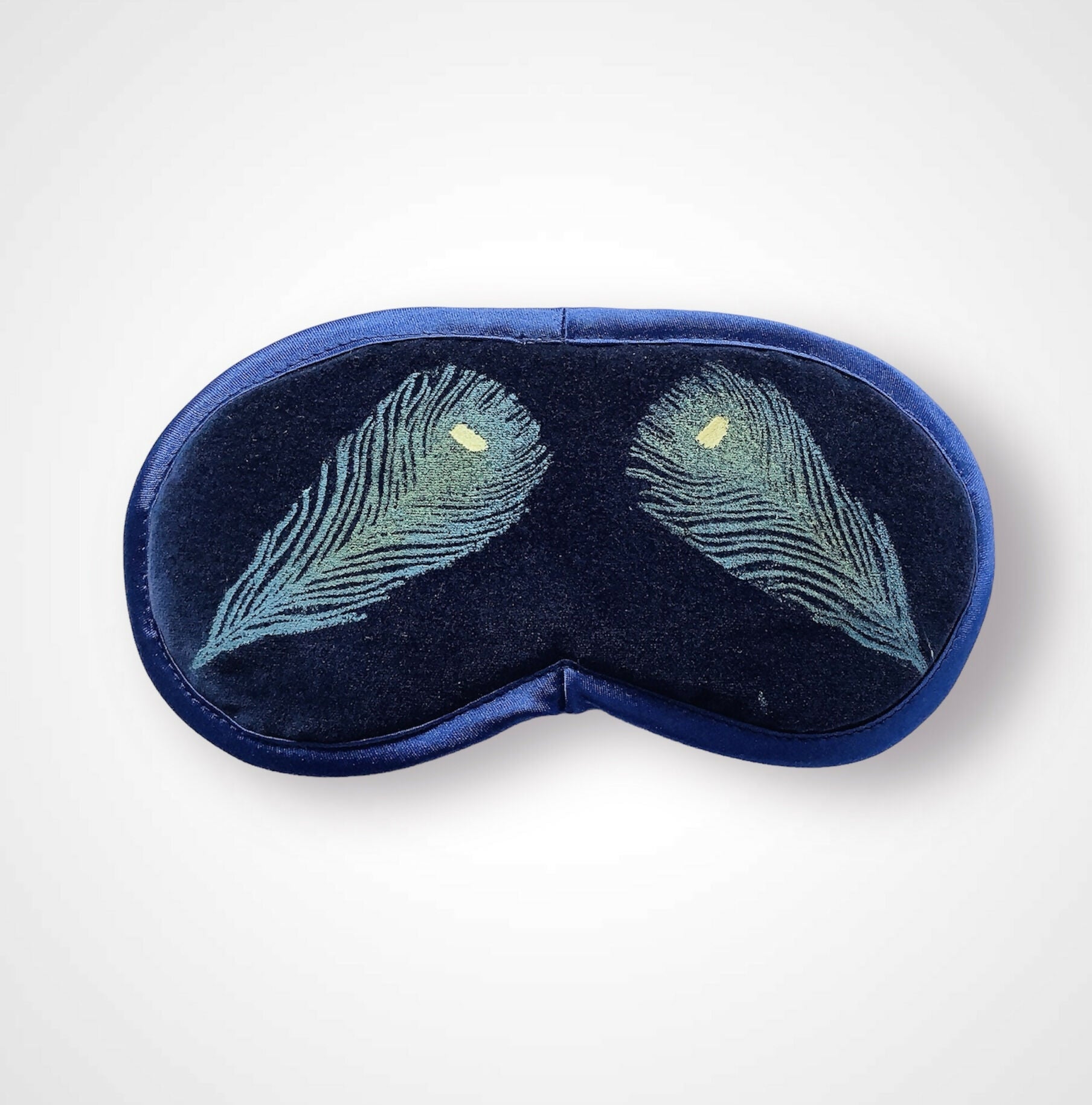 Navy Peacock Feathers Velvet Lavender Eye Mask