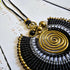 Black Agate Macramé Necklace; Full Moon Boho Statement Pendant with Gold Spiral