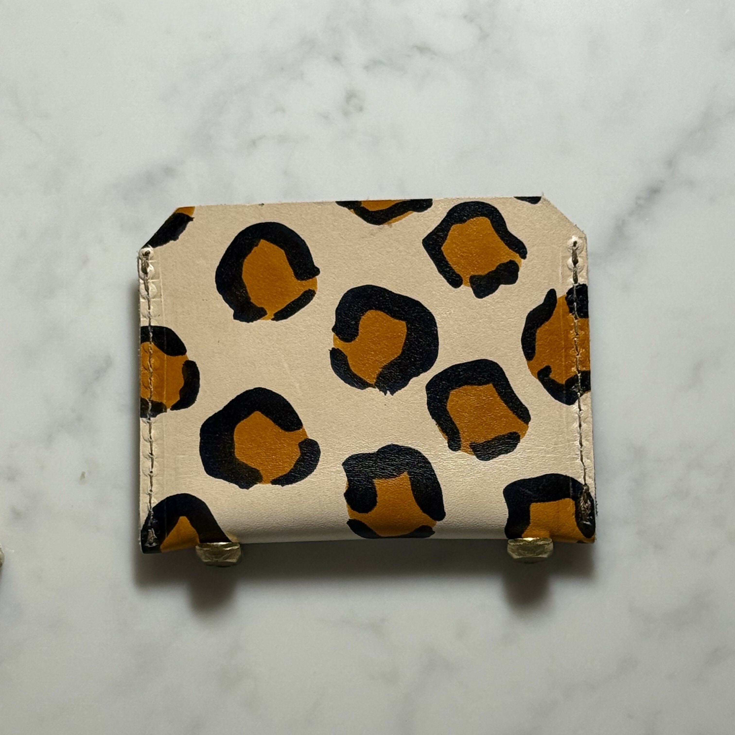 Hand Painted Leopard Cardholder Dark Tan