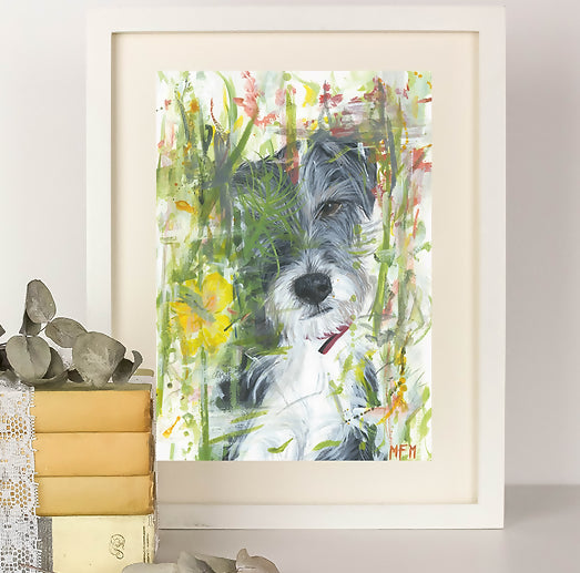 'Ollie' Watercolour Dog Terrier Painting Print A4 Mounted