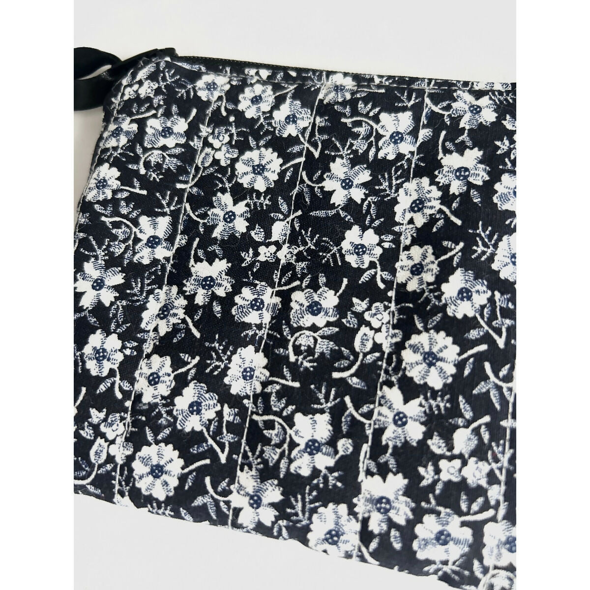 Black Floral Quilted Coin Purse / Card Holder