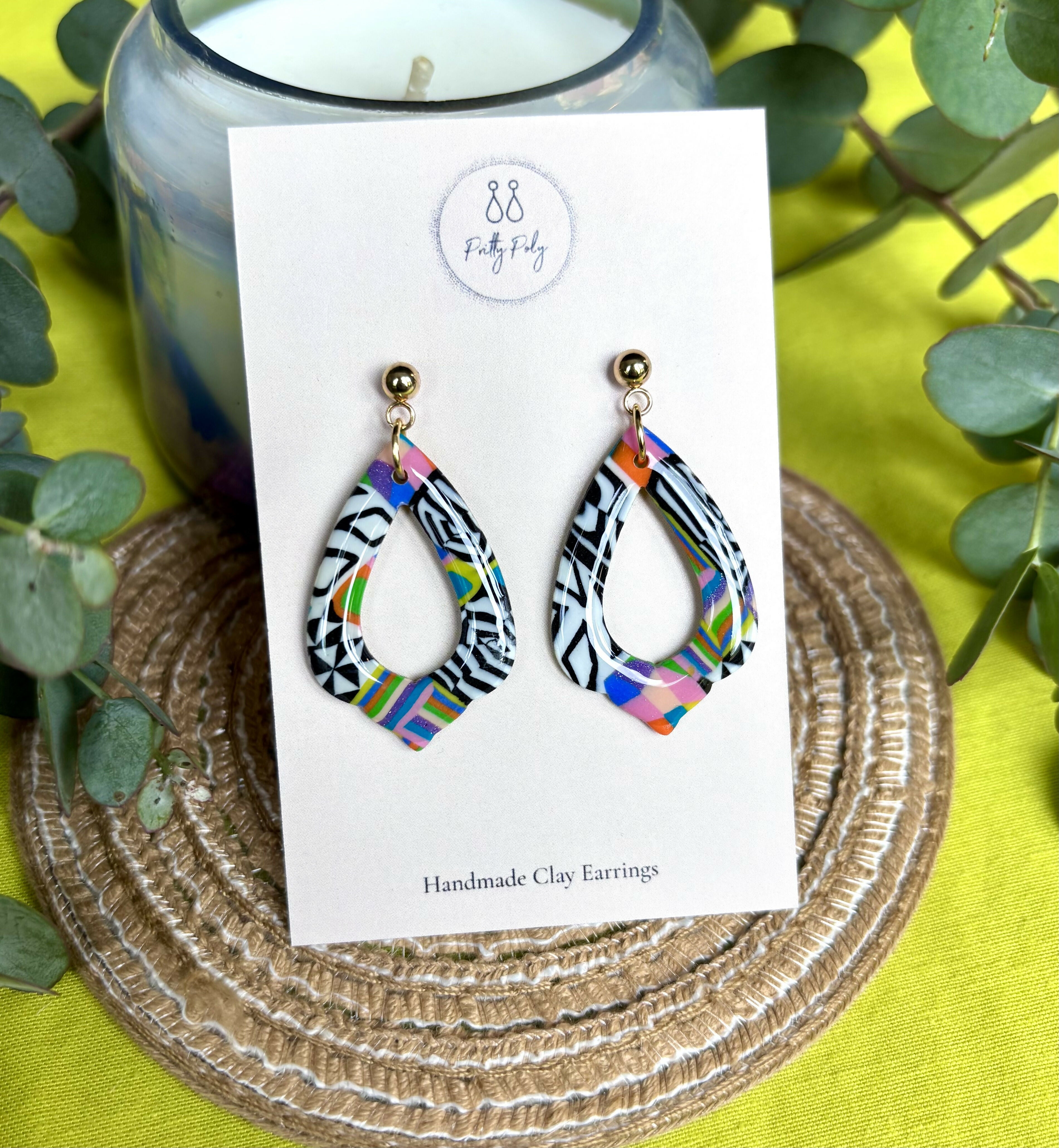 Funky Pattern Collection - Teardrop Dangle Polymer Clay Earrings