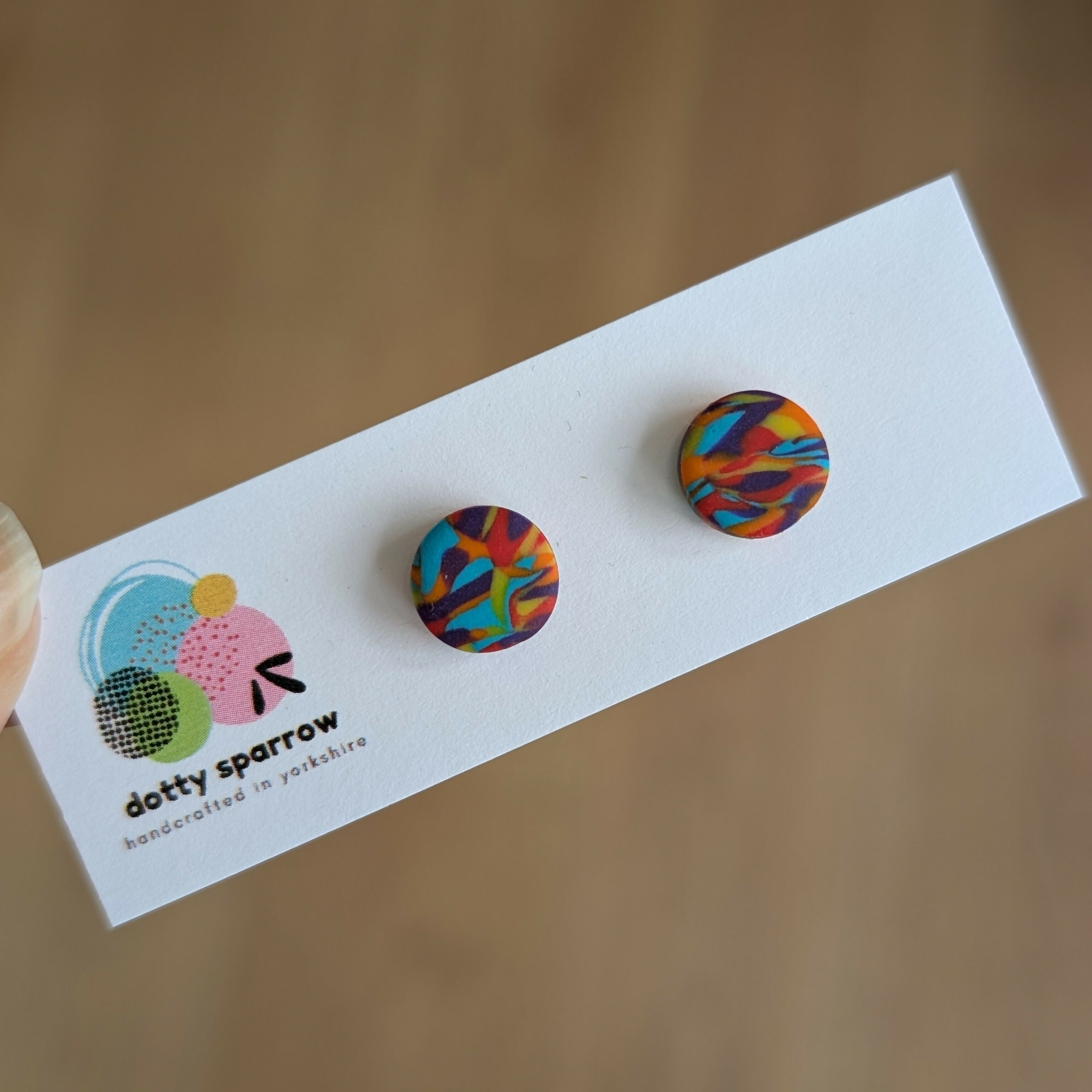 Turquoise Purple Orange Yellow Handmade Polymer Clay Stud Earrings