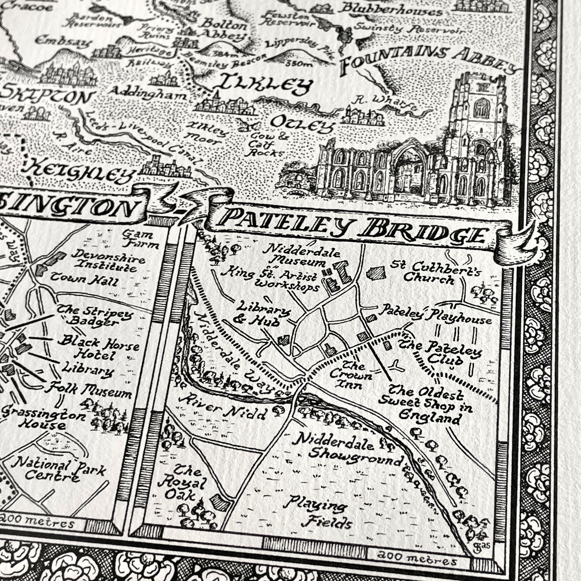 Yorkshire Dales Map Hand Drawn Fine Art Print