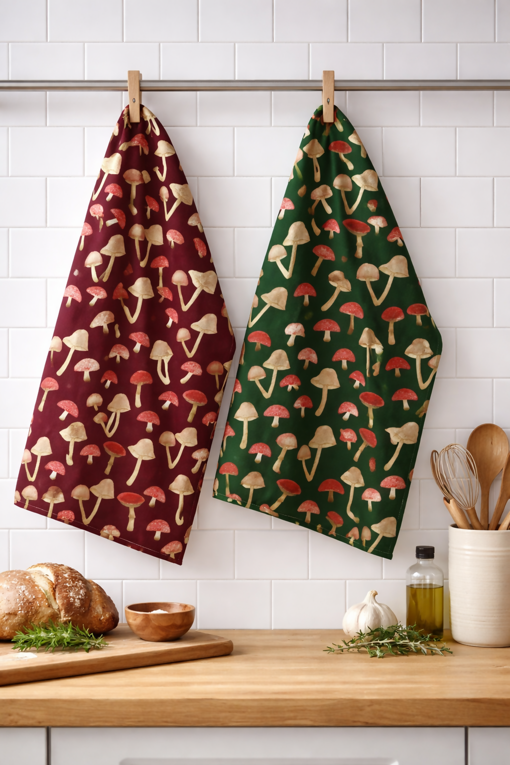 Art-led Cotton Tea Towel | flamingo, cottage, heart tree, mushrooms designs
