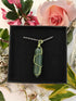 Green Aventurine Wire Wrapped Crystal Point Necklace on Sterling Silver Chain