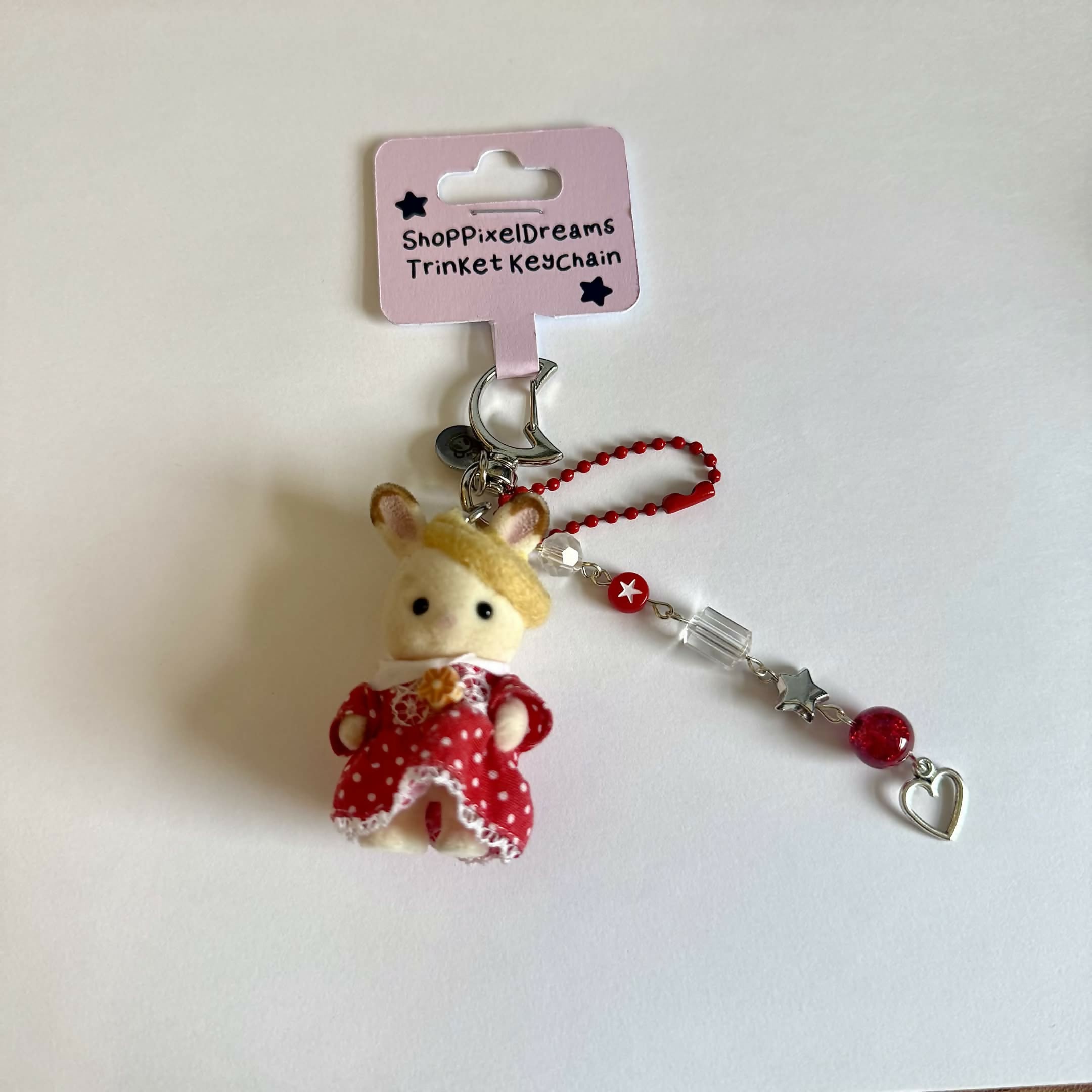 Baby Bunny in Red Dress Trinket Keychain