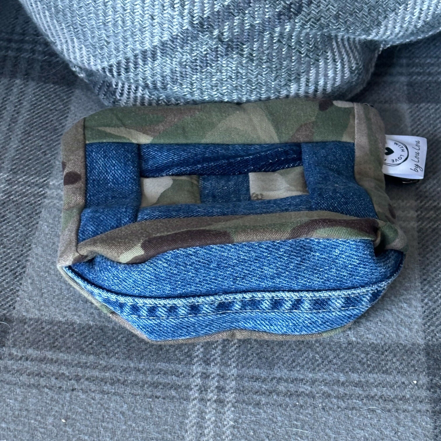 Unique Handcrafted Camouflage Patchwork Purse Cosmetic Bag Made From Upcycled Jeans And Fabric