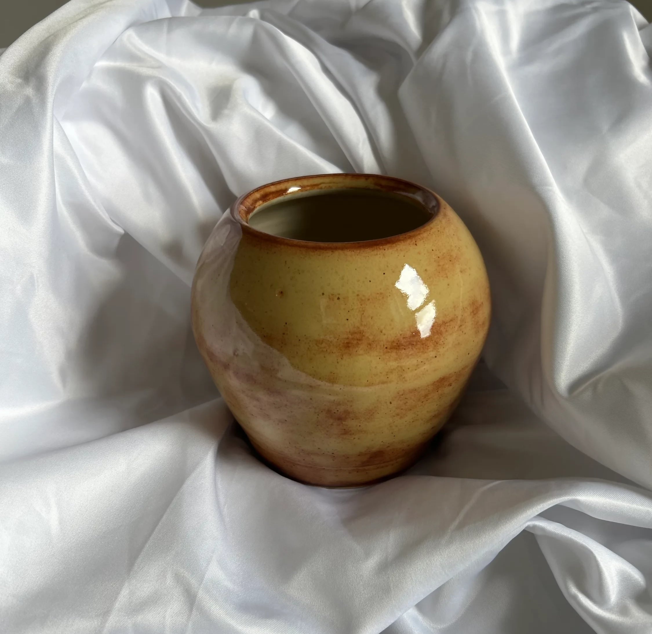 Brown, Round Ceramic Vase/ Vessel