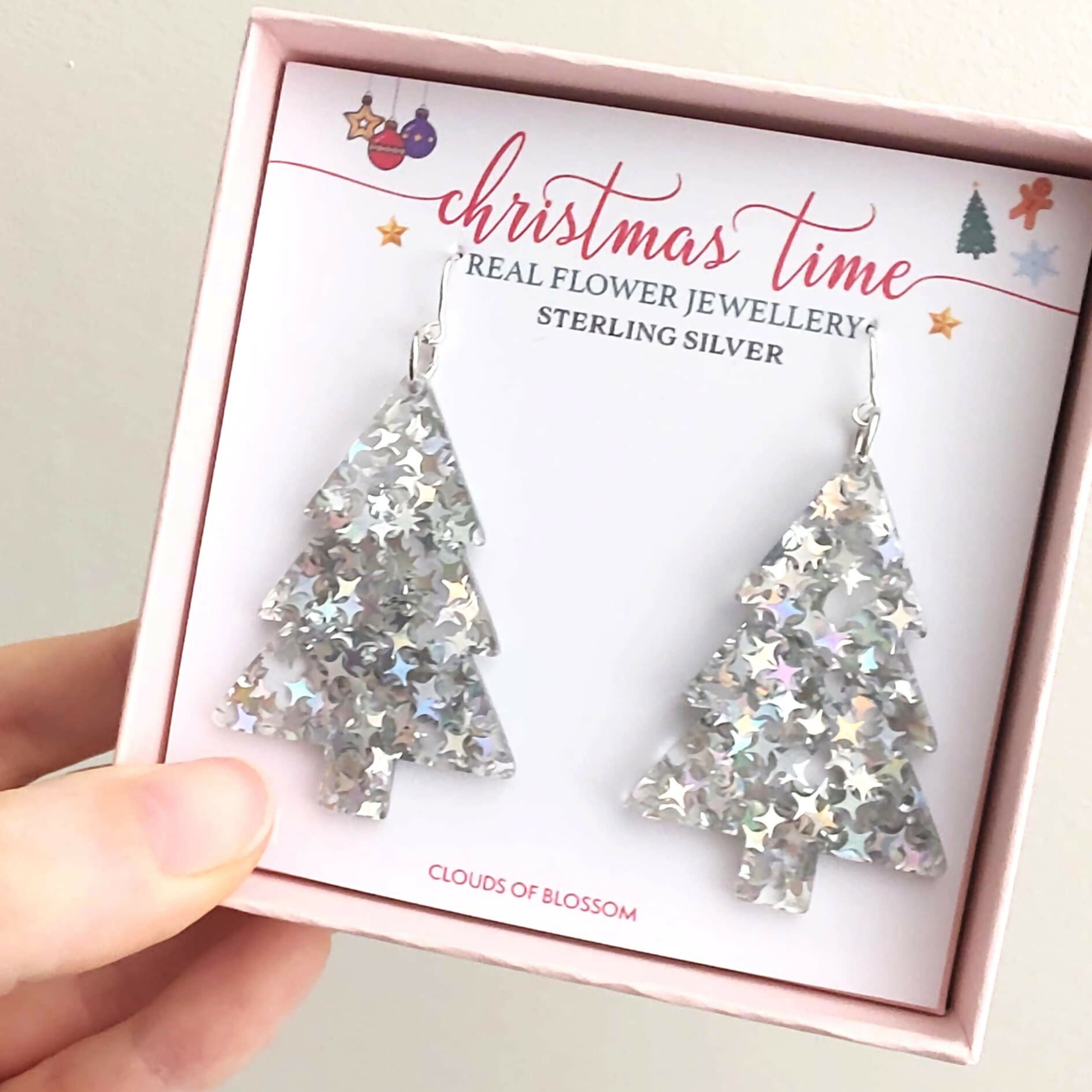 Sparkly Christmas Tree Earrings Sterling Silver