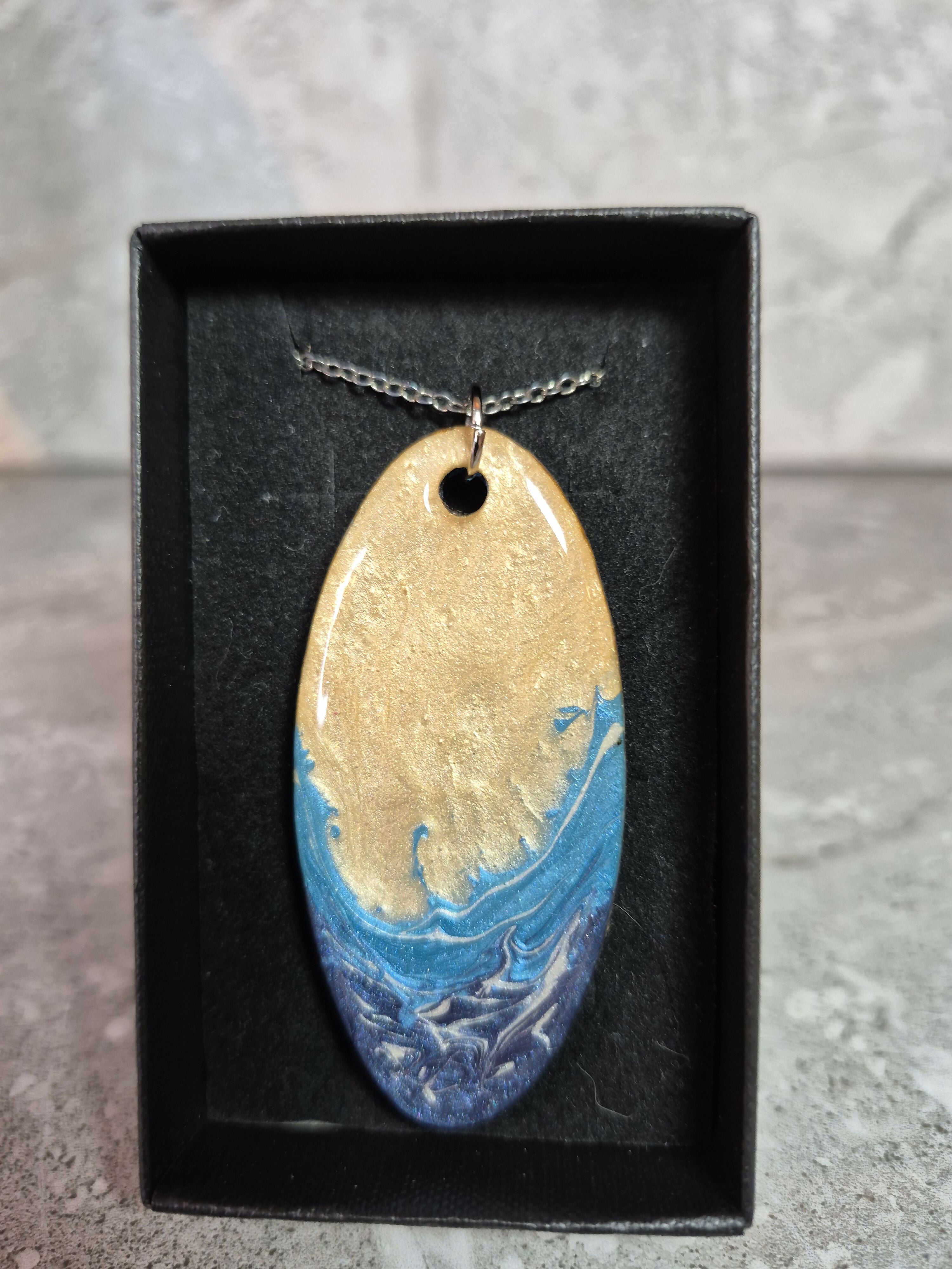 Unique Hand Crafted Cyan, Blue, Ivory and Sand Coloured Pendant